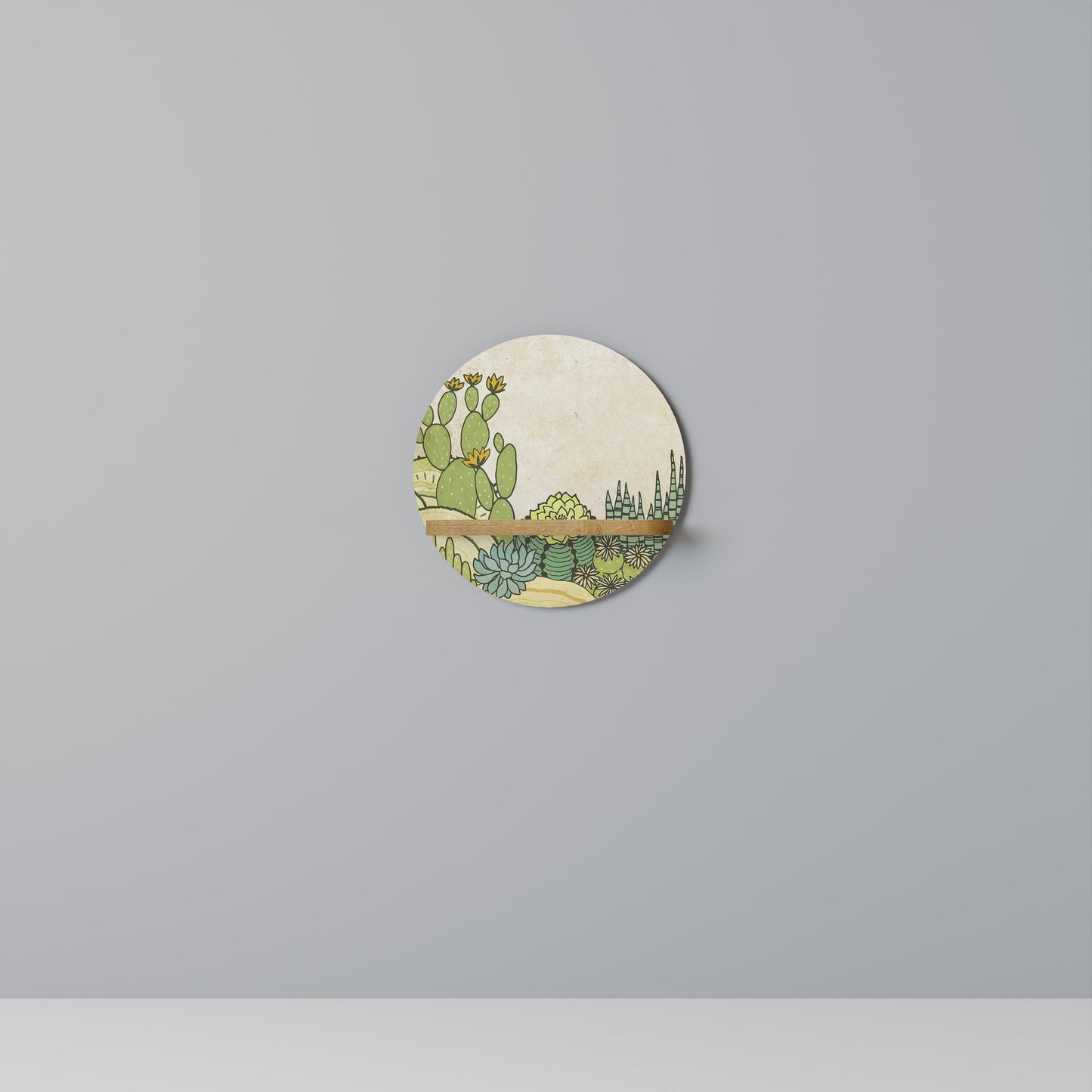SUCCULENTS KALEIDOSCOPE Round Art Shelf In Oak Effect