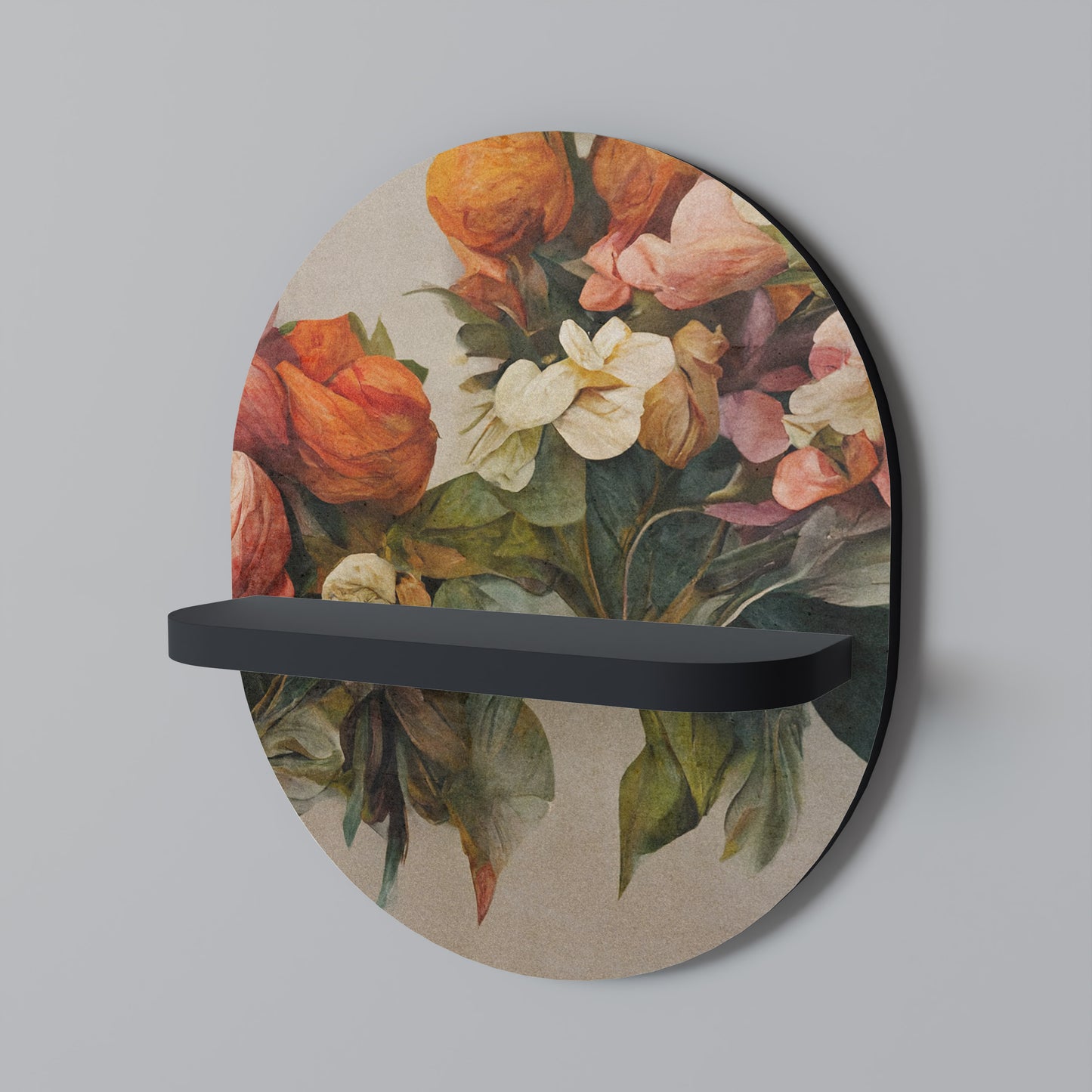 STYLISH BEAUTY Oval Art Shelf In Black Finish