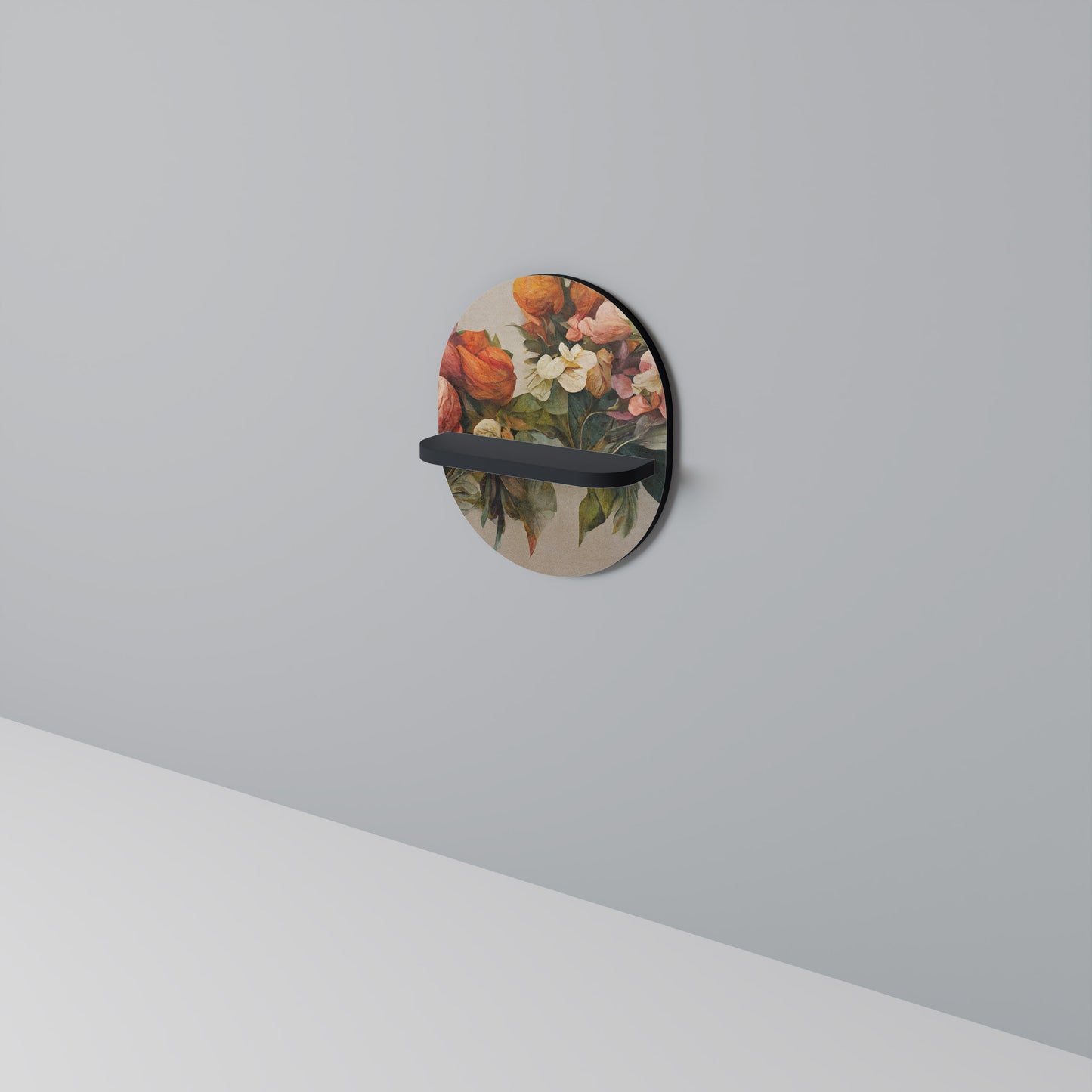 STYLISH BEAUTY Oval Art Shelf In Black Finish