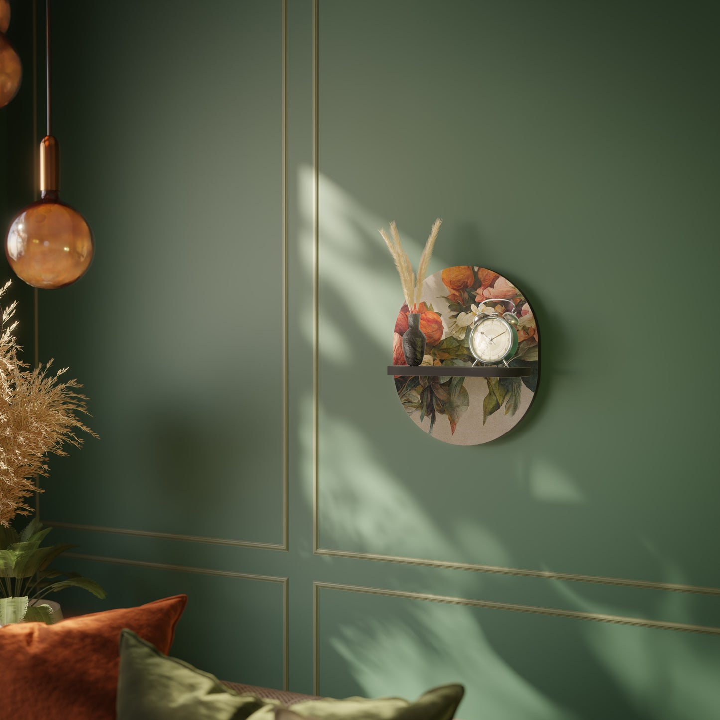 STYLISH BEAUTY Oval Art Shelf In Black Finish