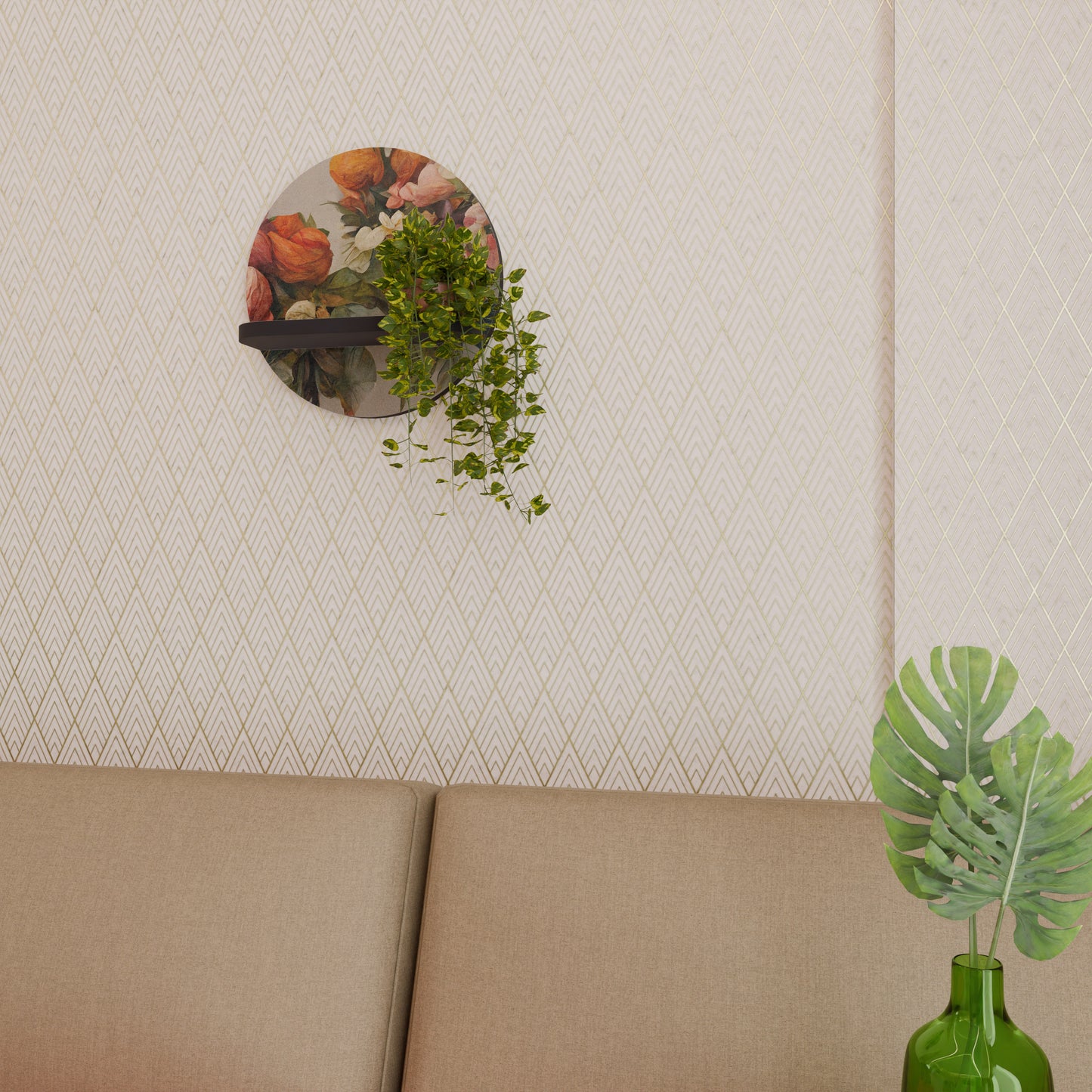 STYLISH BEAUTY Rund konsthylla i svart finish