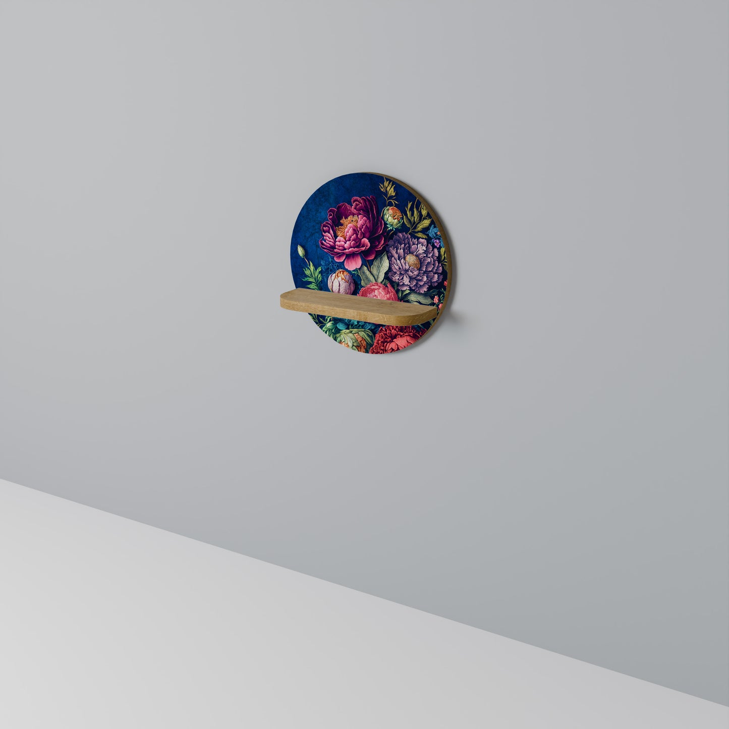 BLOOMING ELEGANCE Round Art Shelf In Oak Effect