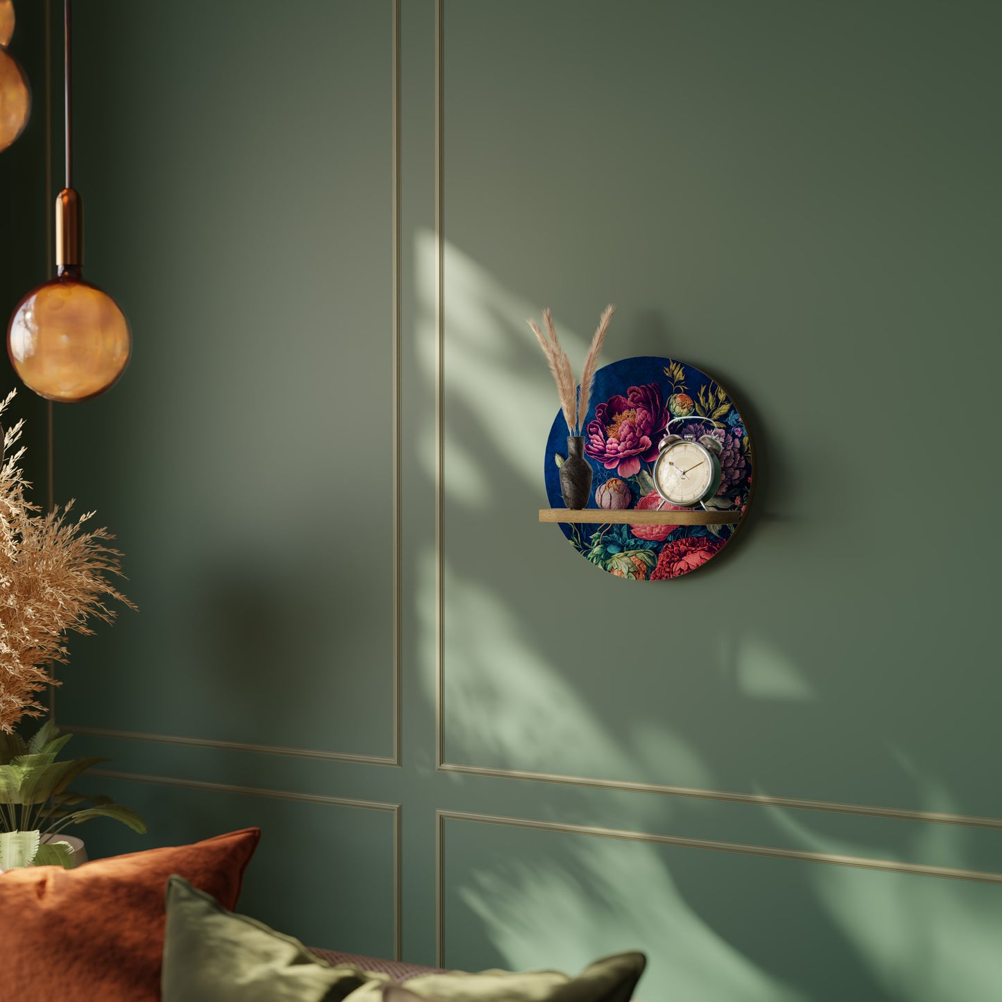 BLOOMING ELEGANCE Round Art Shelf In Oak Effect
