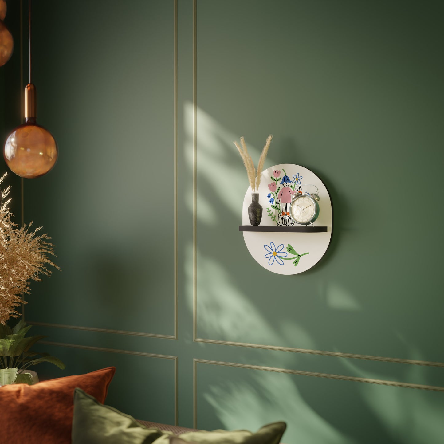 GARDEN GUARDIAN Oval Art Shelf In Black Finish