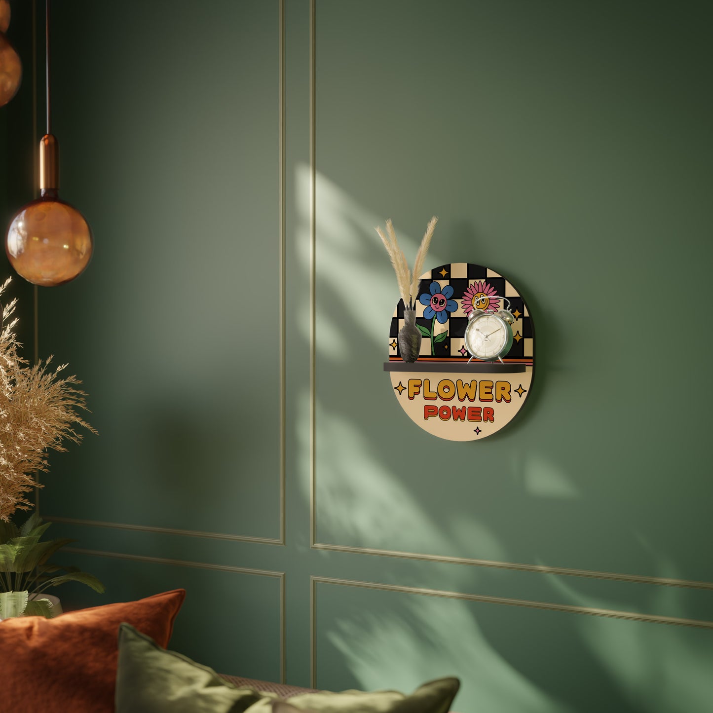 FLOWER POWER Oval Art Shelf In Black Finish
