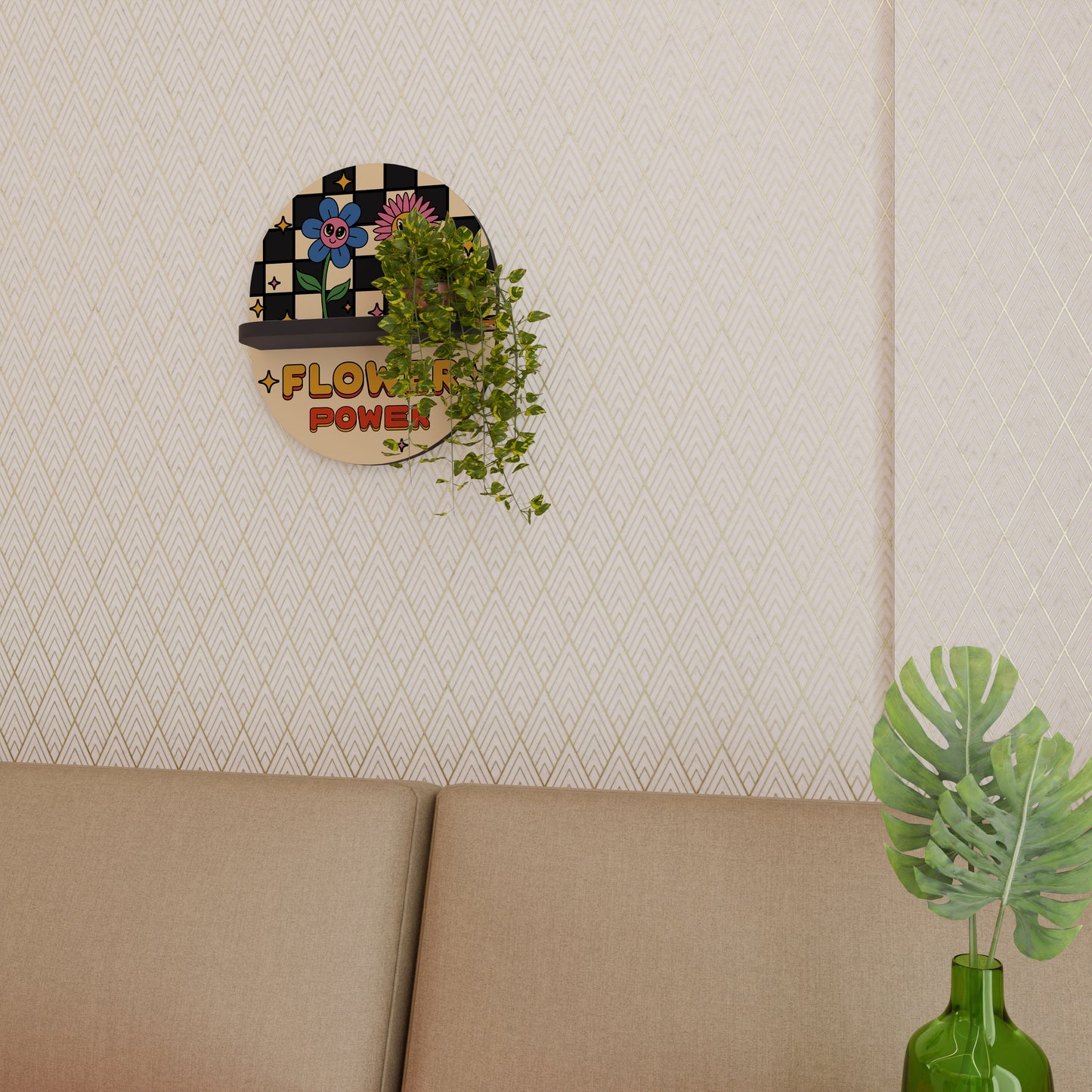 FLOWER POWER Oval Art Shelf In Black Finish