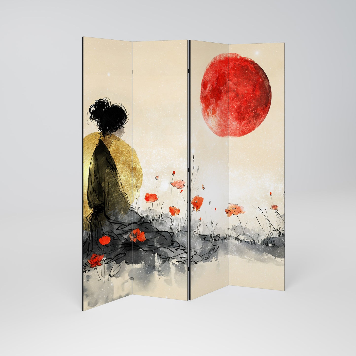 GOLDEN GLOW MEDITATION Decorative 4-Panel Room Divider