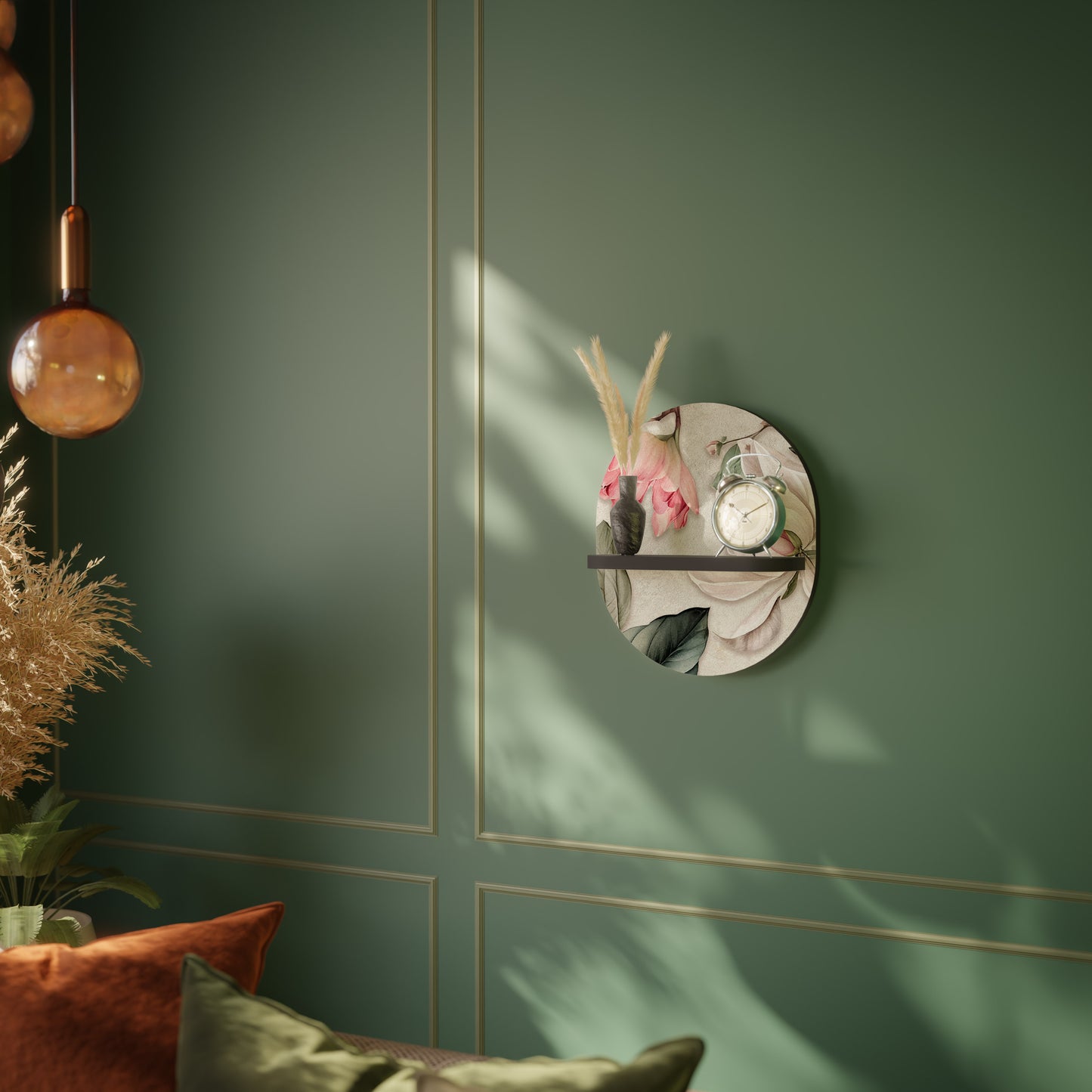 FLORAL GRACE Oval konsthylla i svart finish