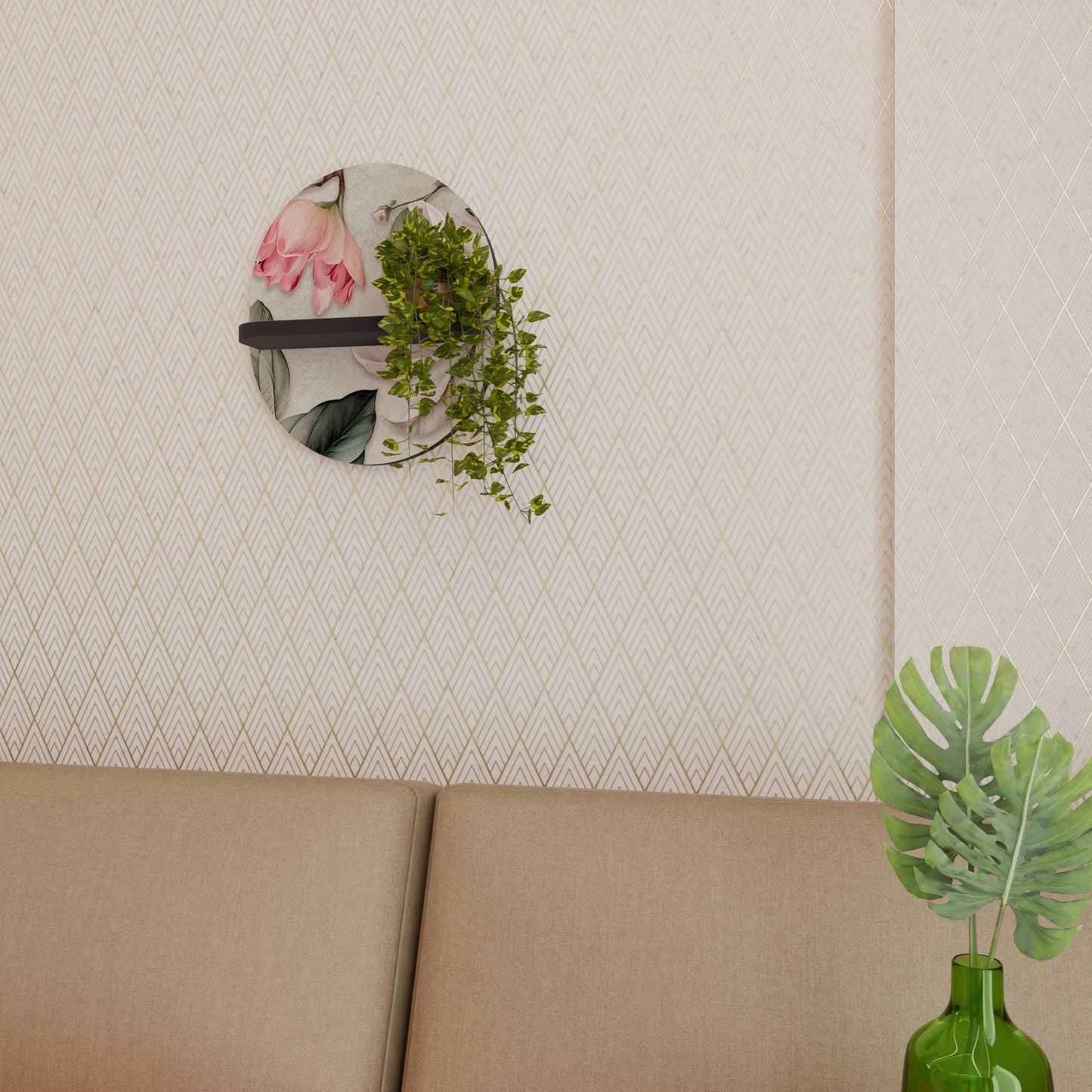 FLORAL GRACE Oval konsthylla i svart finish