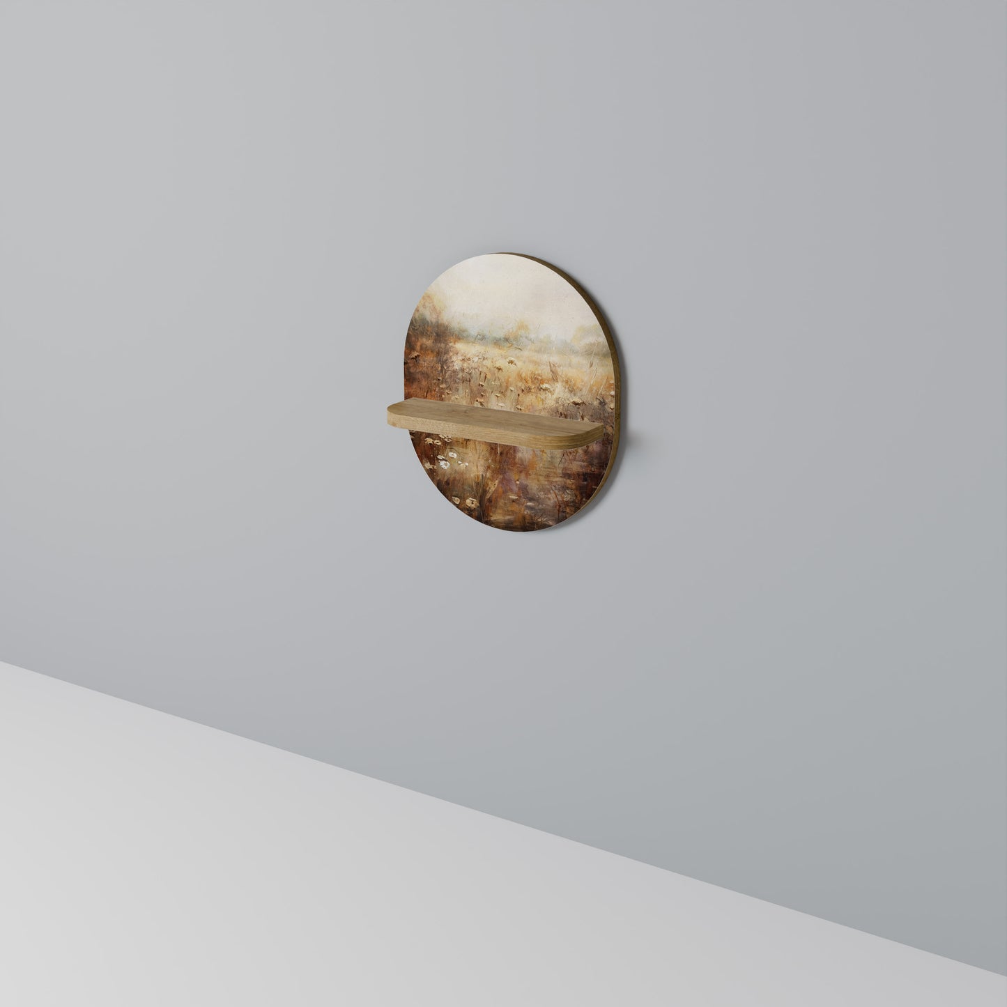 ROLIGT FÄLT Oval konsthylla i ekeffekt