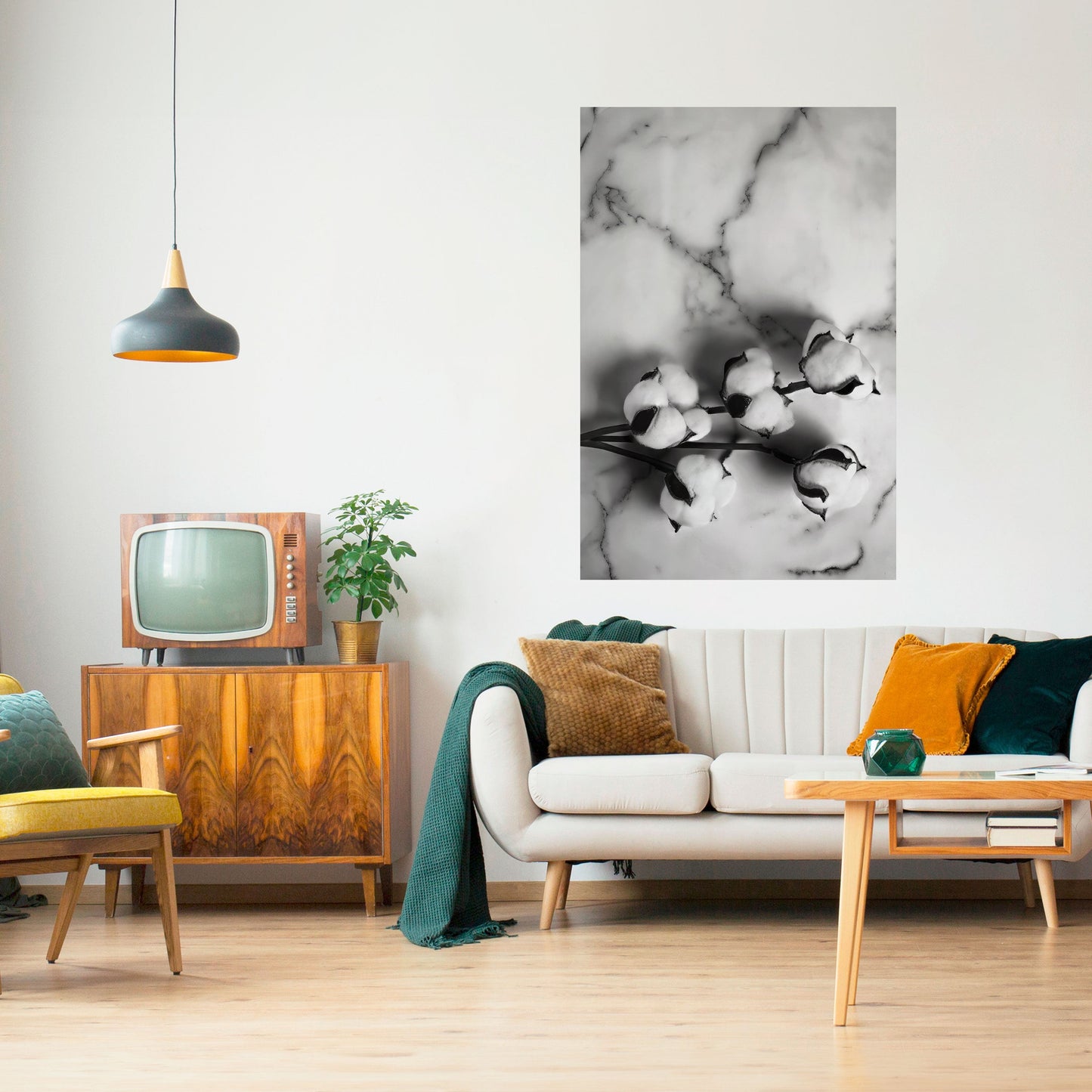 MONOKROM BOMULLSDROMMAR Vertikal poster med självhäftande tryck