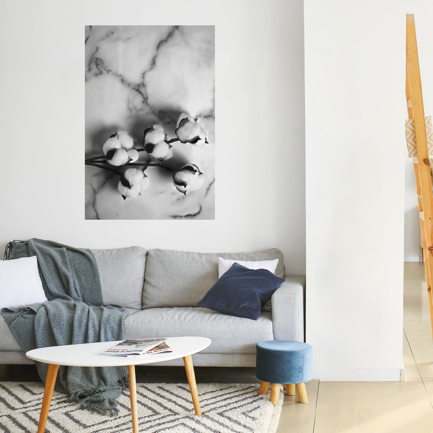 MONOKROM BOMULLSDROMMAR Vertikal poster med självhäftande tryck