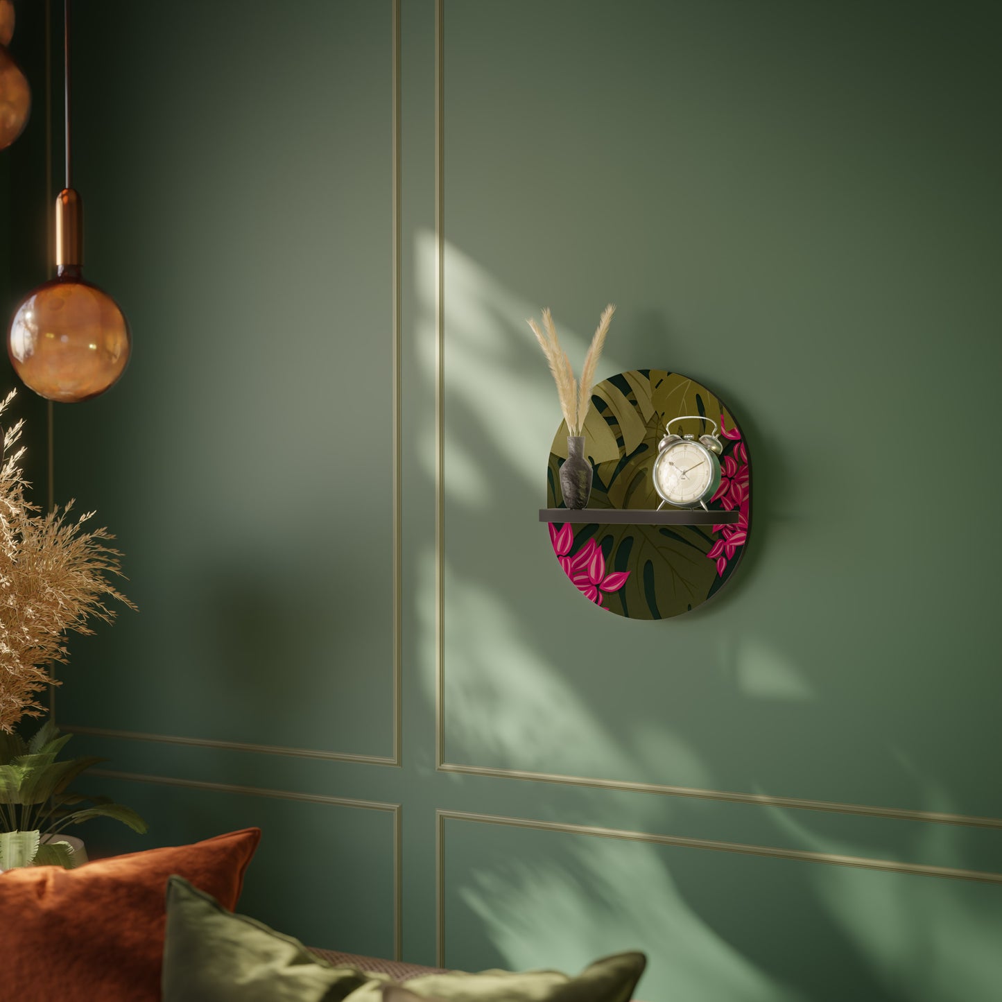 TROPICAL BEAUTY Oval konsthylla i svart finish