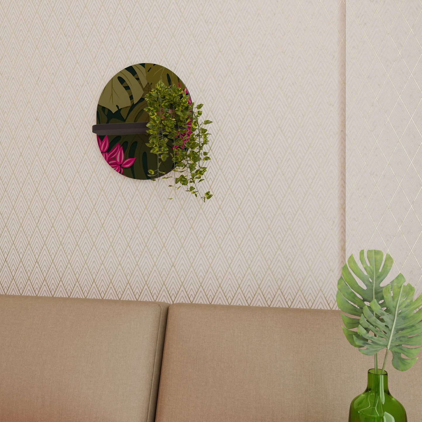 TROPICAL BEAUTY Oval konsthylla i svart finish