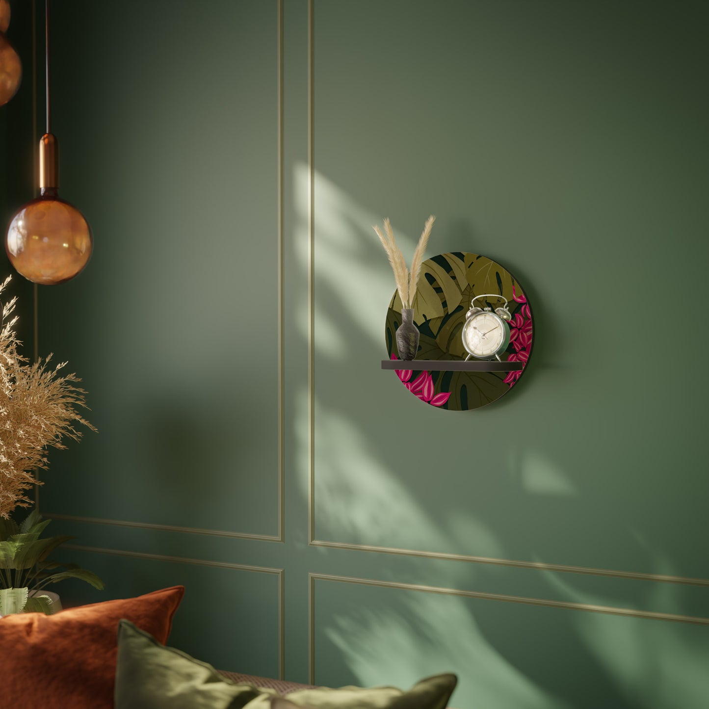 TROPICAL BEAUTY Rund konsthylla i svart finish