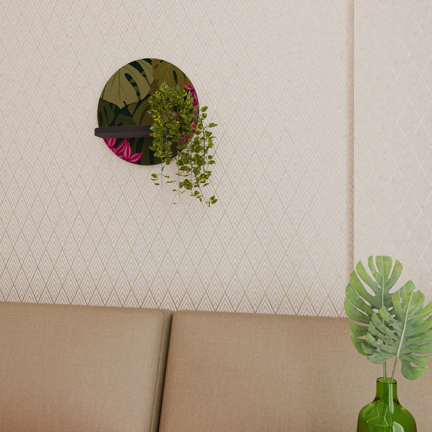 TROPICAL BEAUTY Rund konsthylla i svart finish