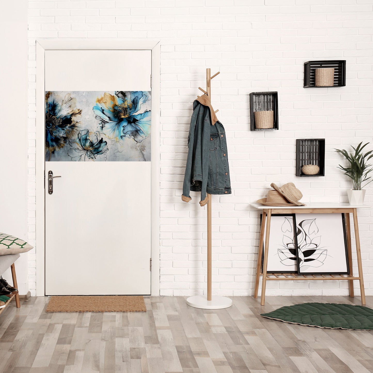Koboltblommor horisontell affisch med självhäftande motiv