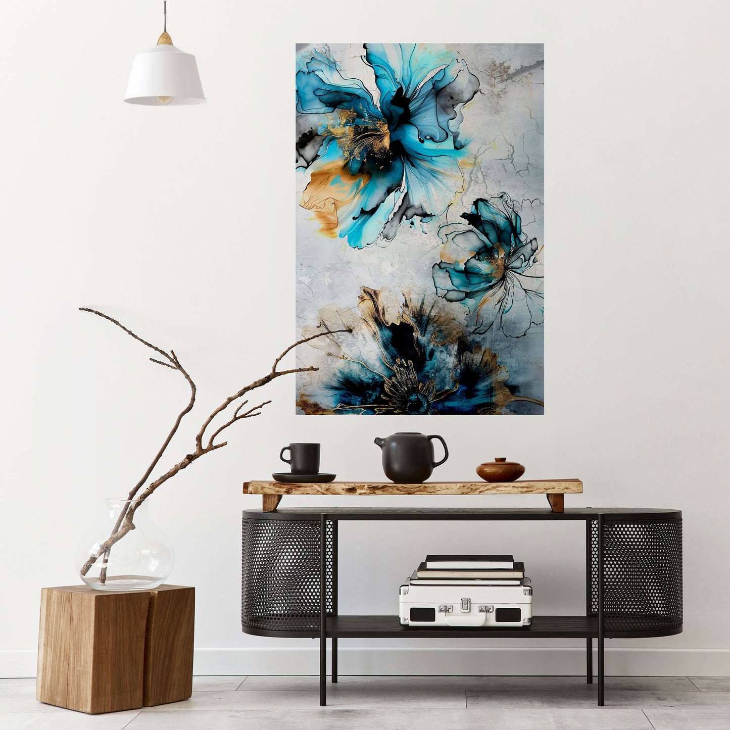 Koboltblommor vertikal poster med självhäftande mönster