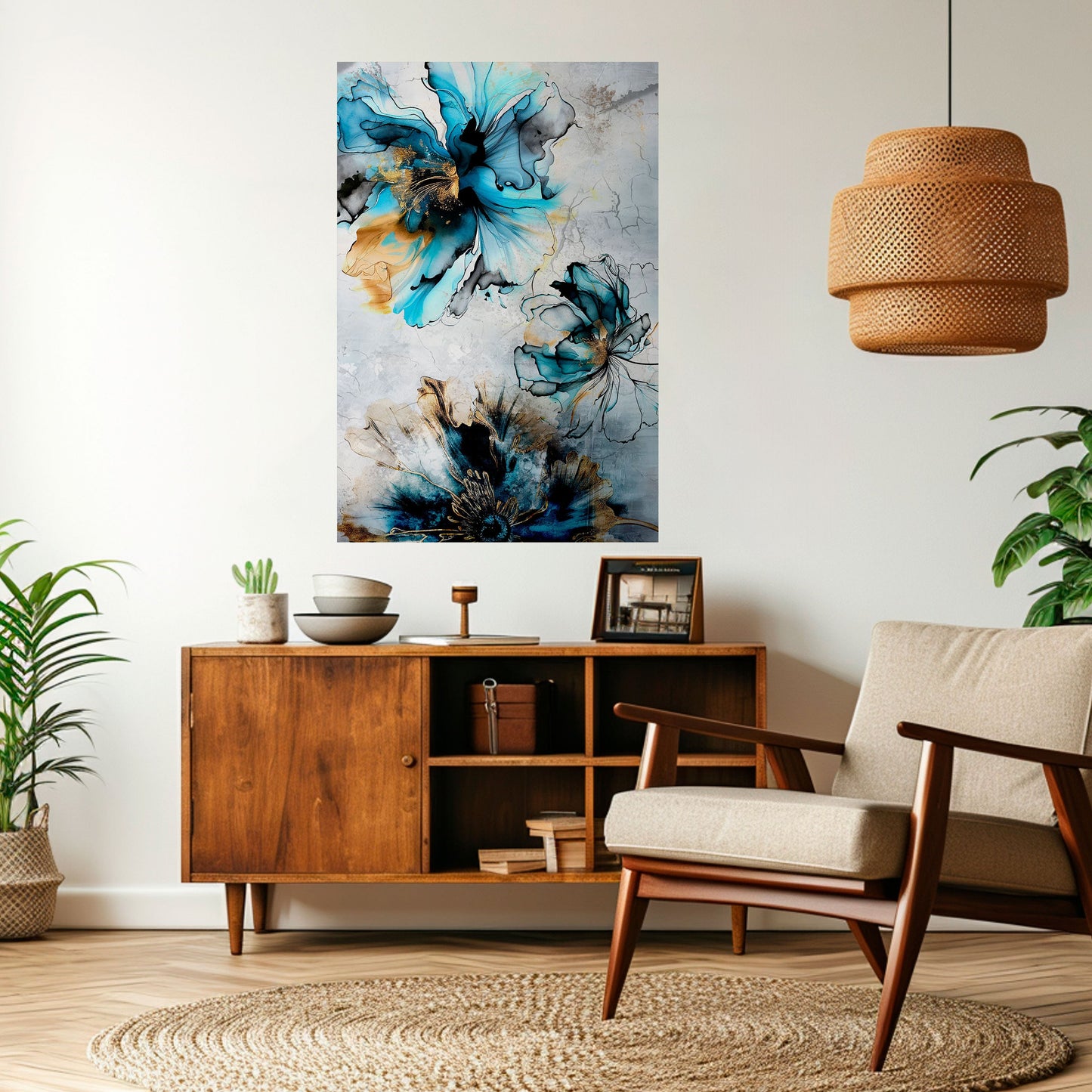 Koboltblommor vertikal poster med självhäftande mönster