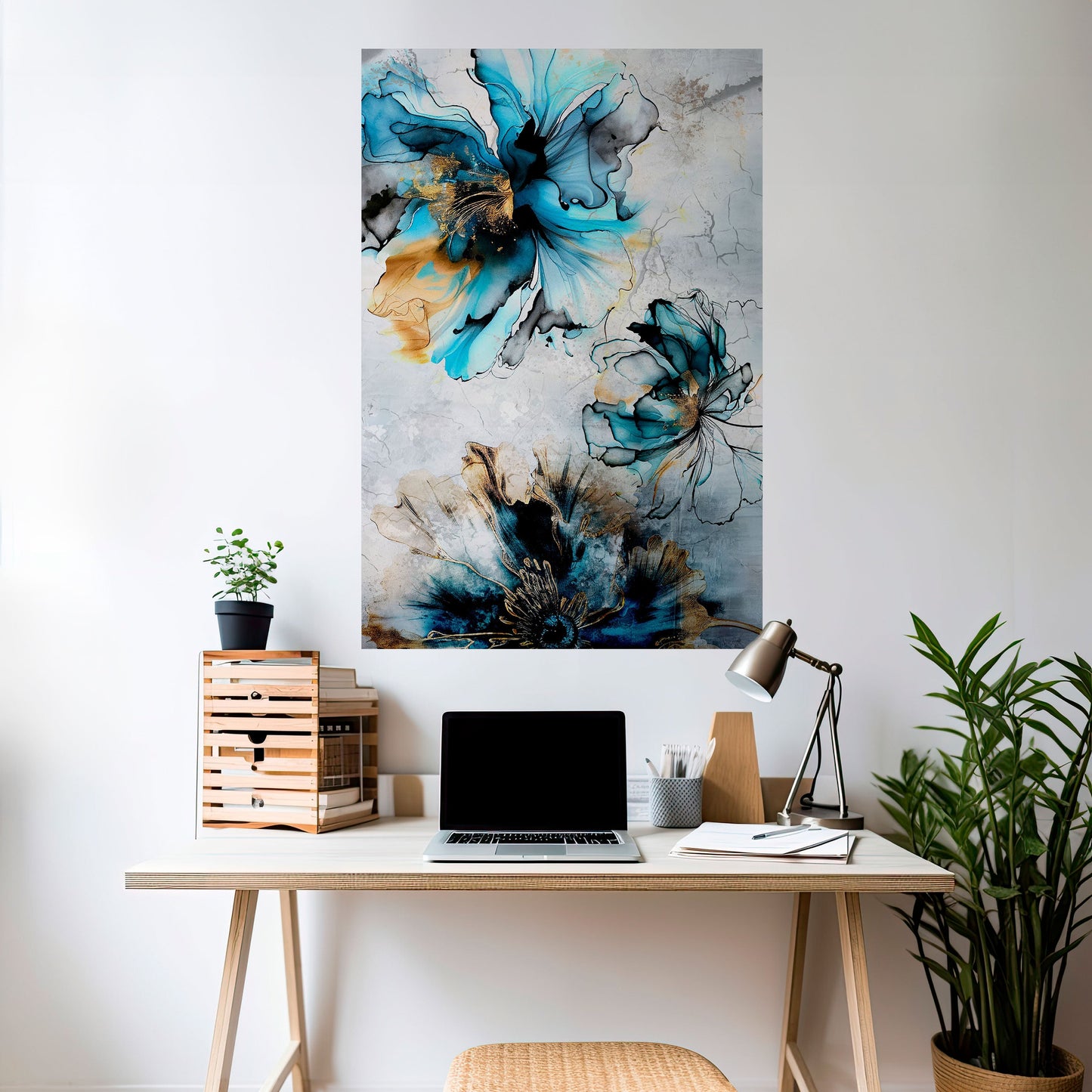Koboltblommor vertikal poster med självhäftande mönster