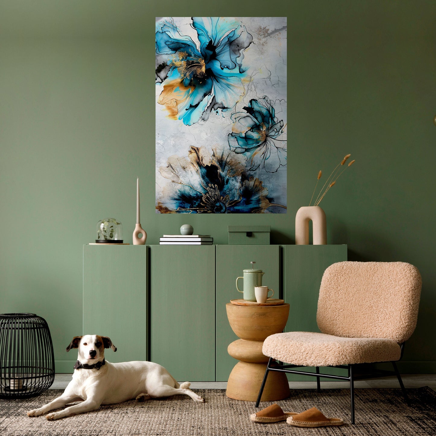 Koboltblommor vertikal poster med självhäftande mönster