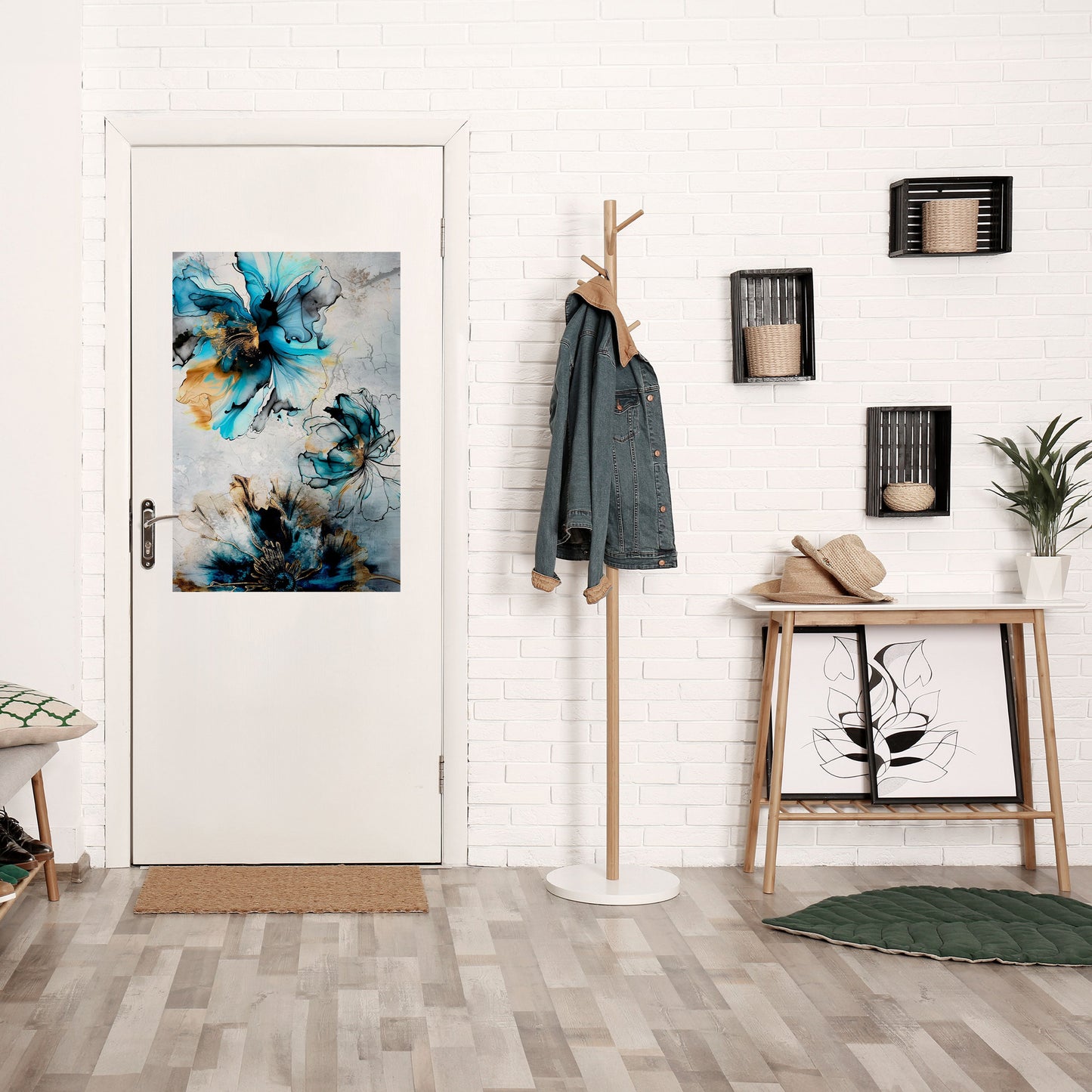 Koboltblommor vertikal poster med självhäftande mönster