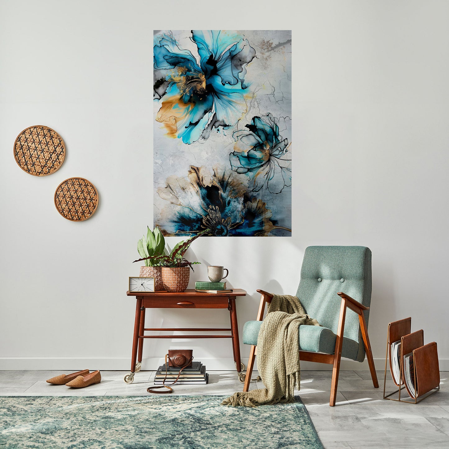 Koboltblommor vertikal poster med självhäftande mönster