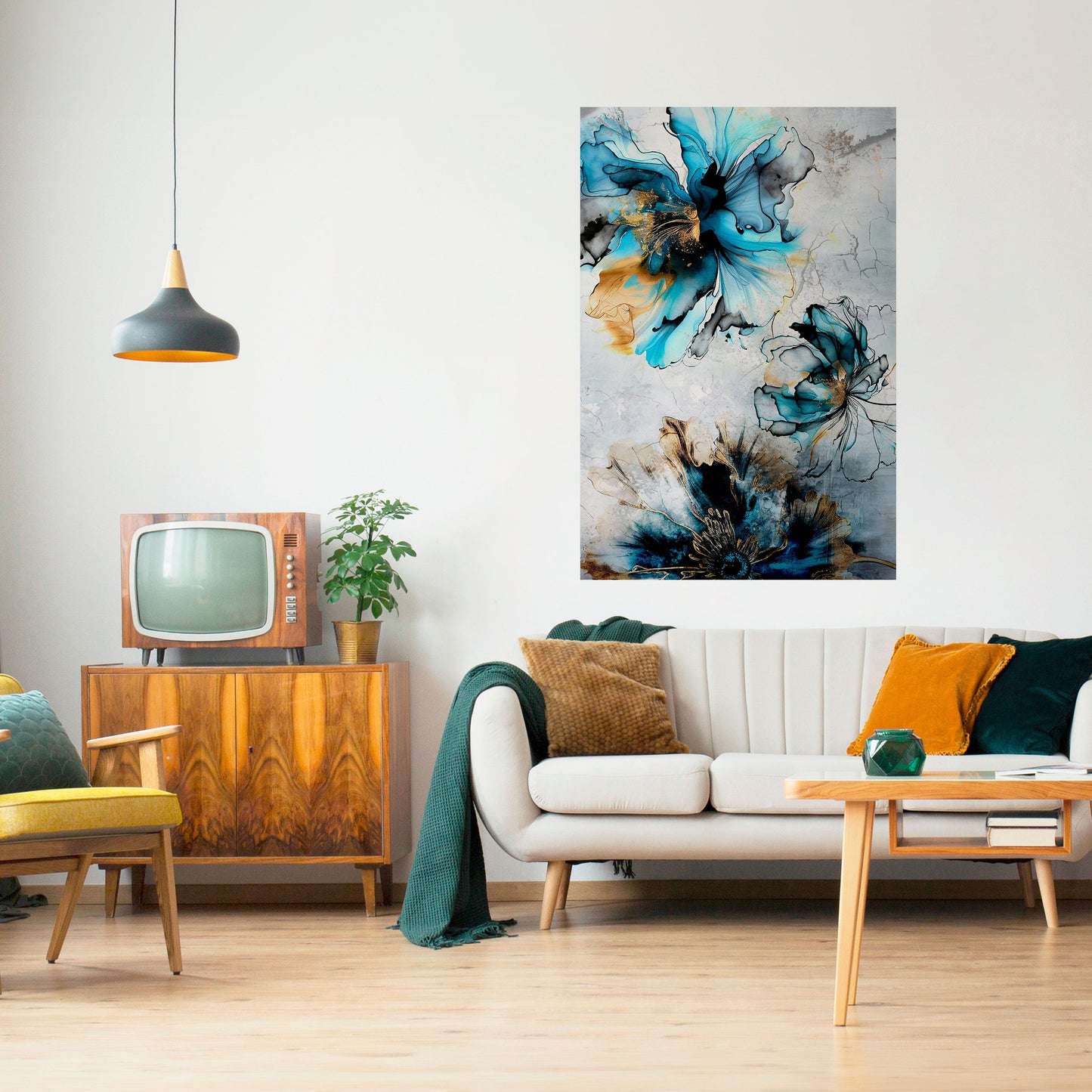 Koboltblommor vertikal poster med självhäftande mönster