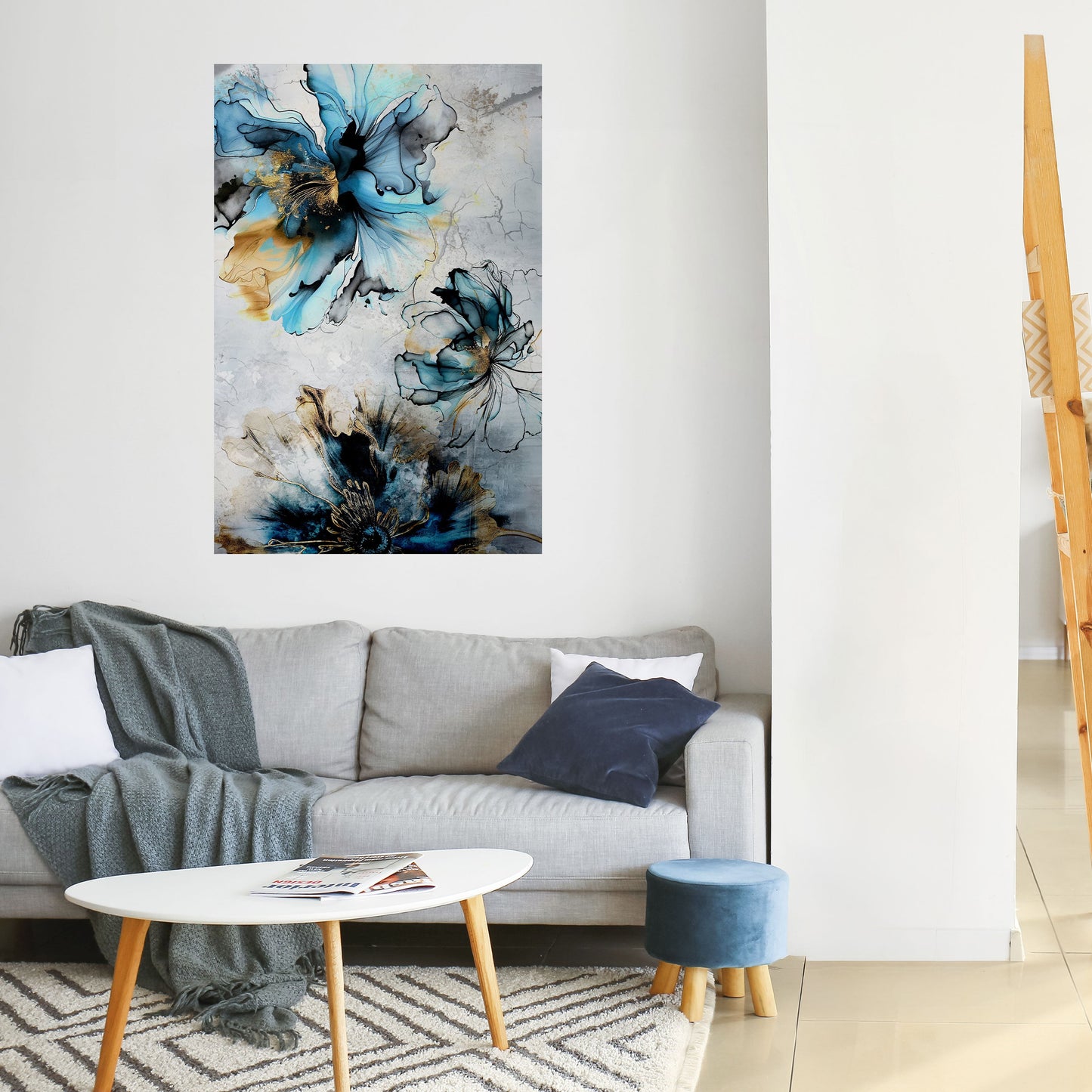 Koboltblommor vertikal poster med självhäftande mönster