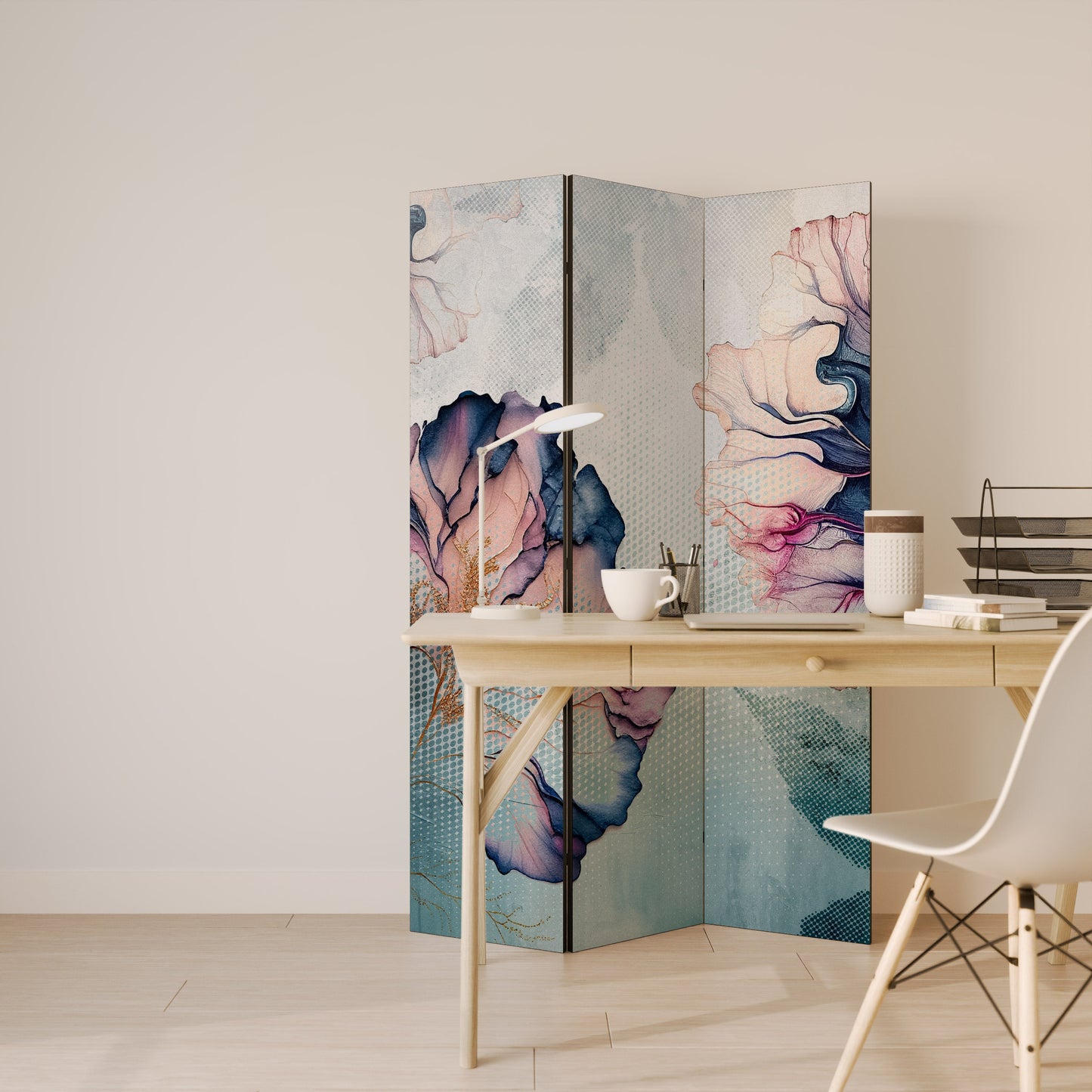 ICY BLOSSOMS Dekorativ rumsavdelare med 3 paneler