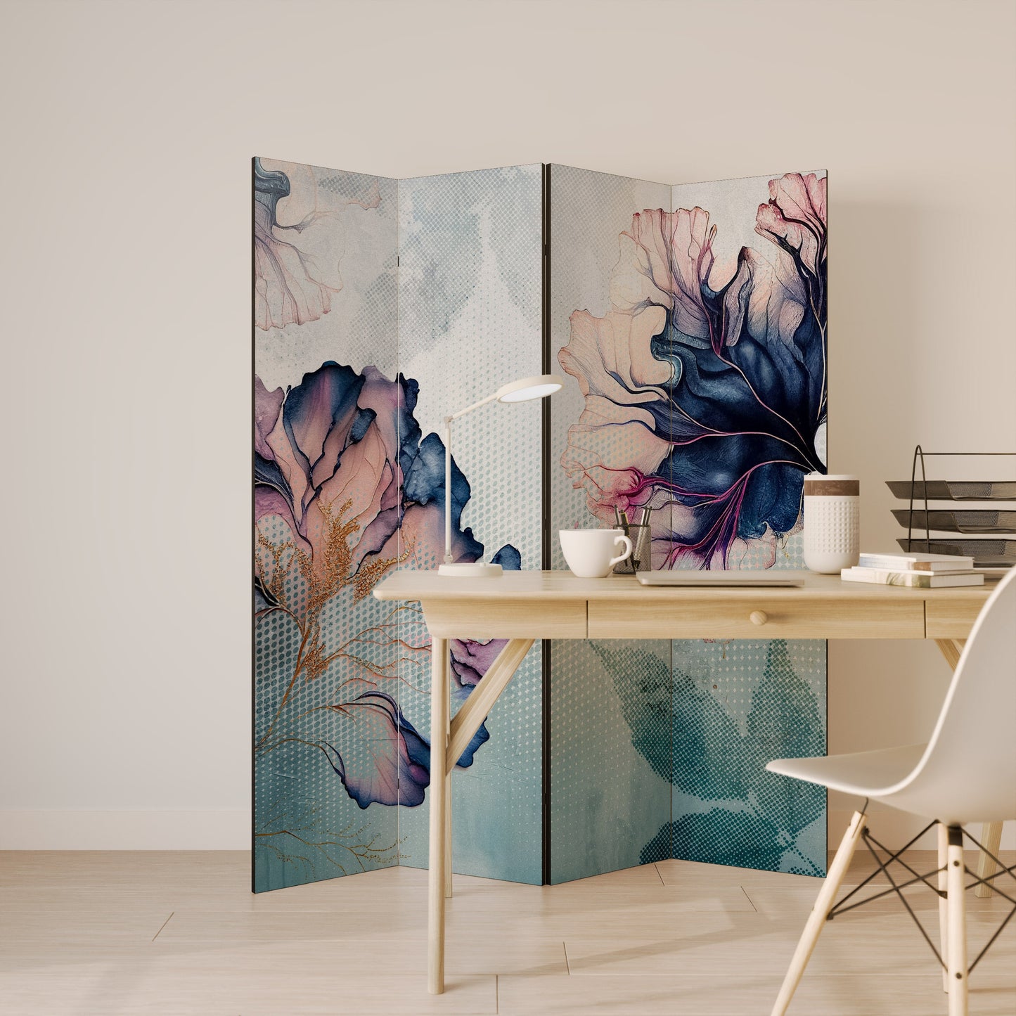 ICY BLOSSOMS Dekorativ rumsavdelare med 4 paneler