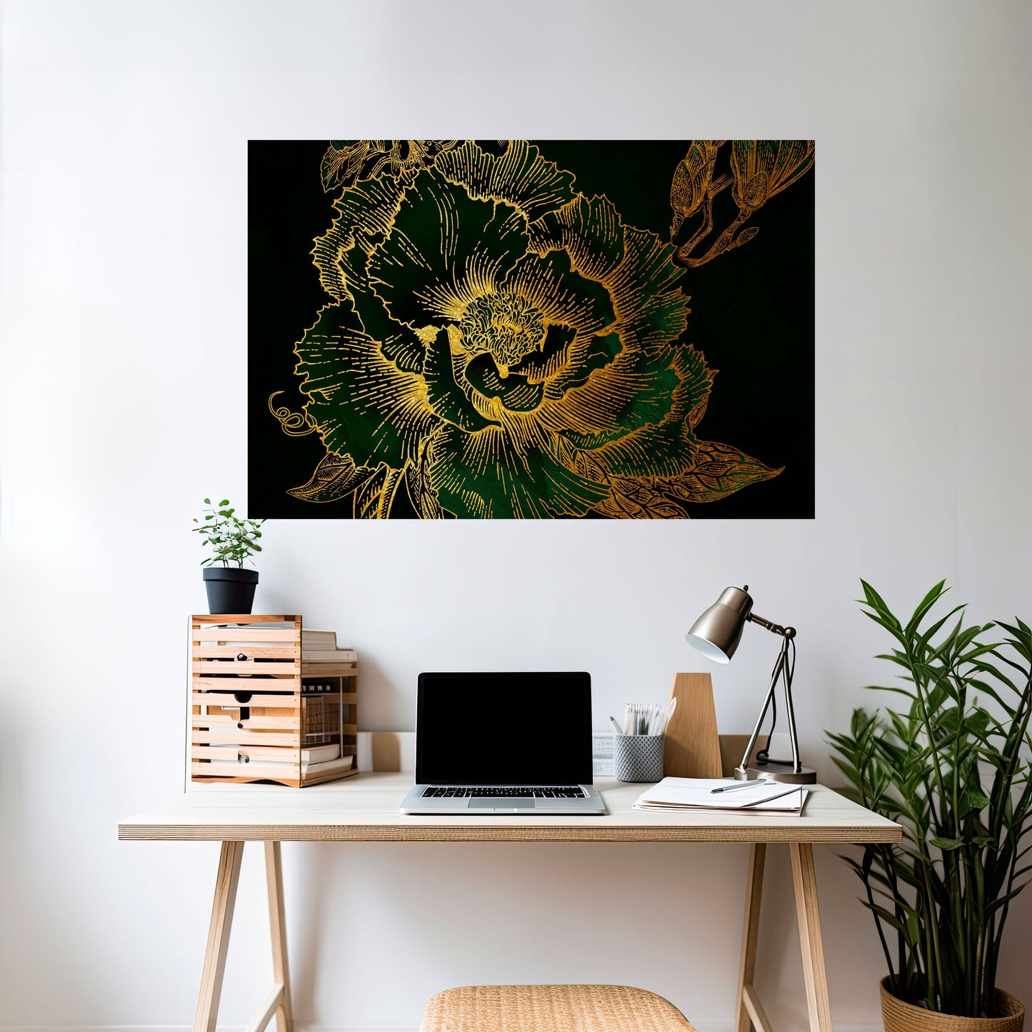 MIDNIGHT FLORAL GLIMMER Peel and Stick Horizontal Poster