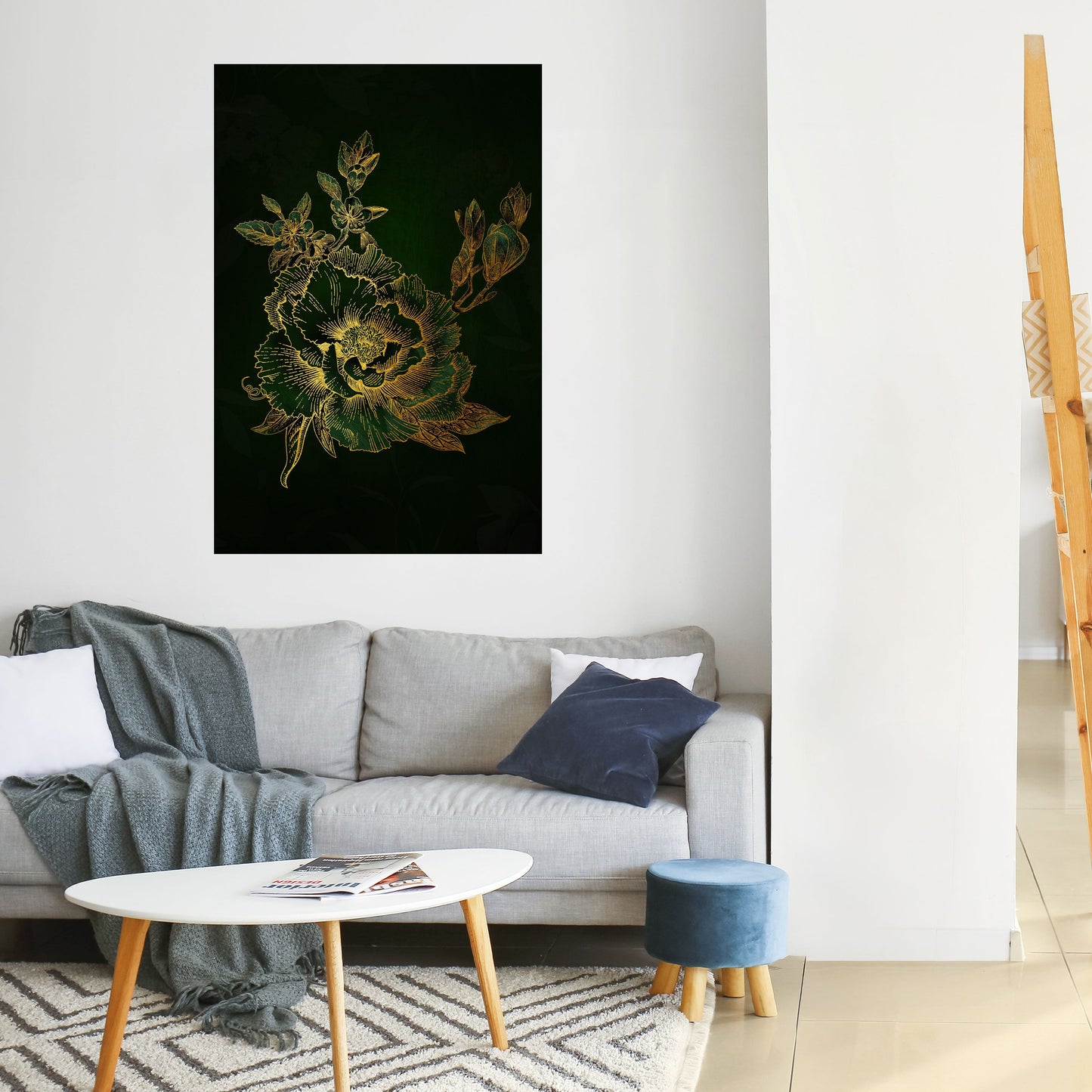 MIDNIGHT BLOMSTERIG GLIMMER Vertikal poster med självhäftande motiv