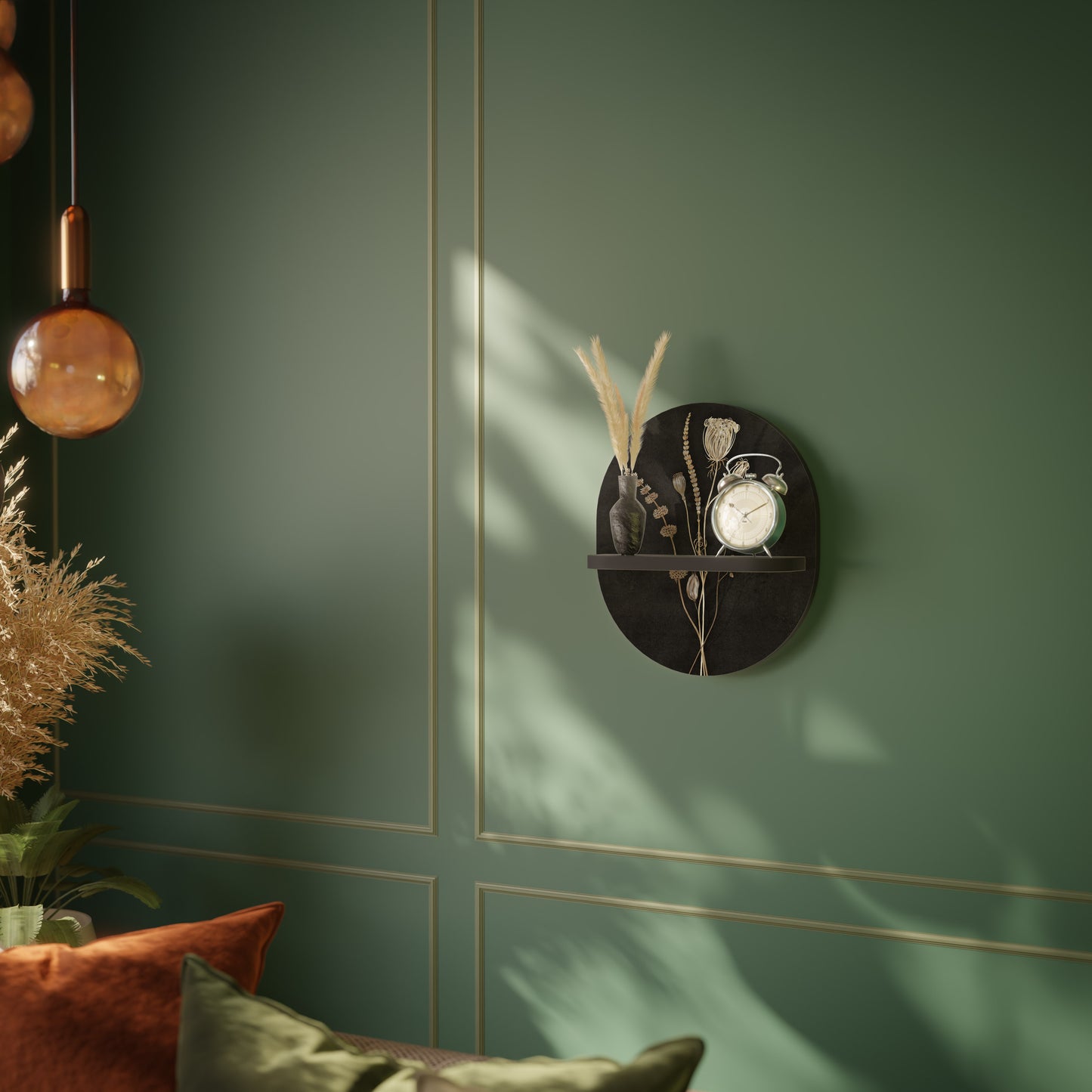 MEADOW ART. Oval Art Shelf In Black Finish