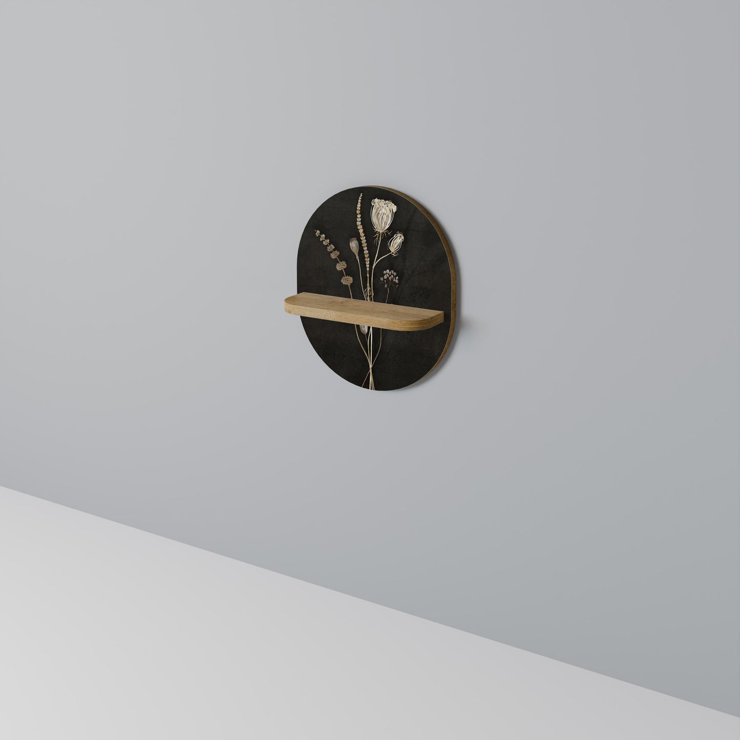 ÄNGKONST. Oval konsthylla i ekeffekt