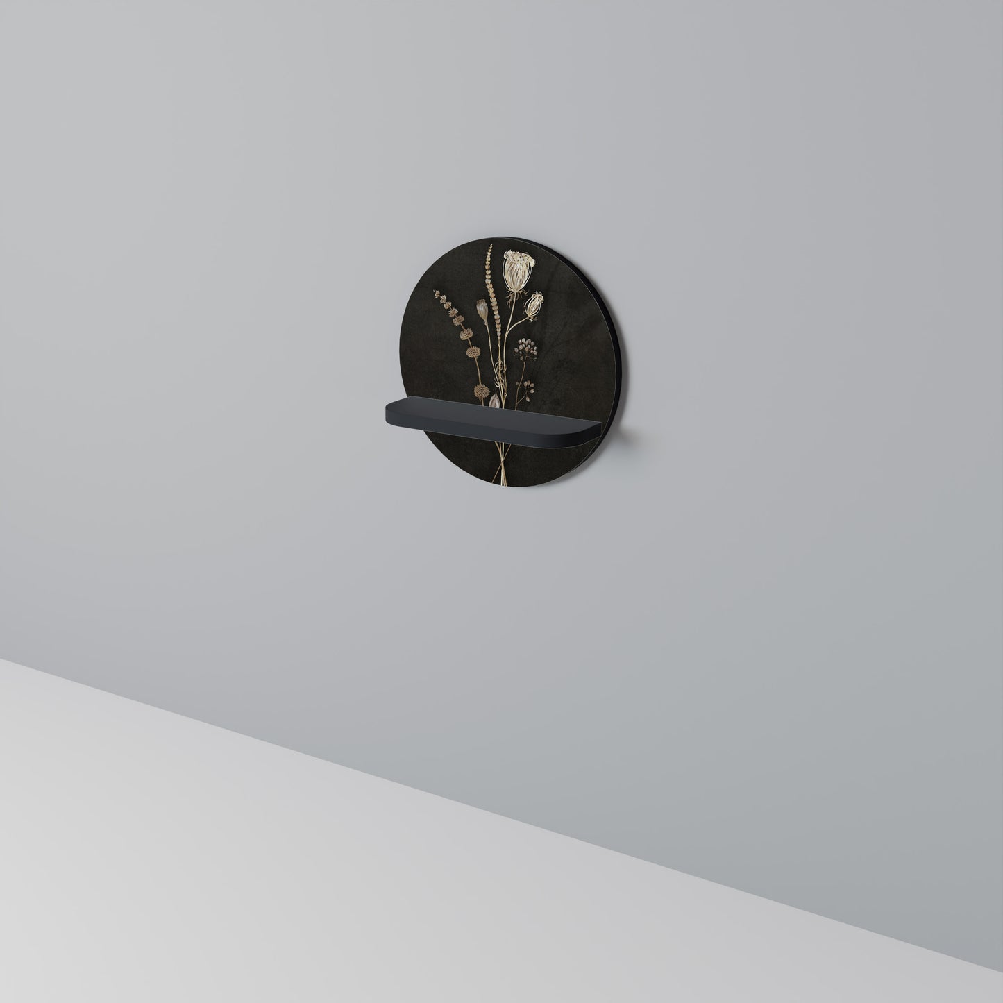 MEADOW ART. Round Art Shelf In Black Finish