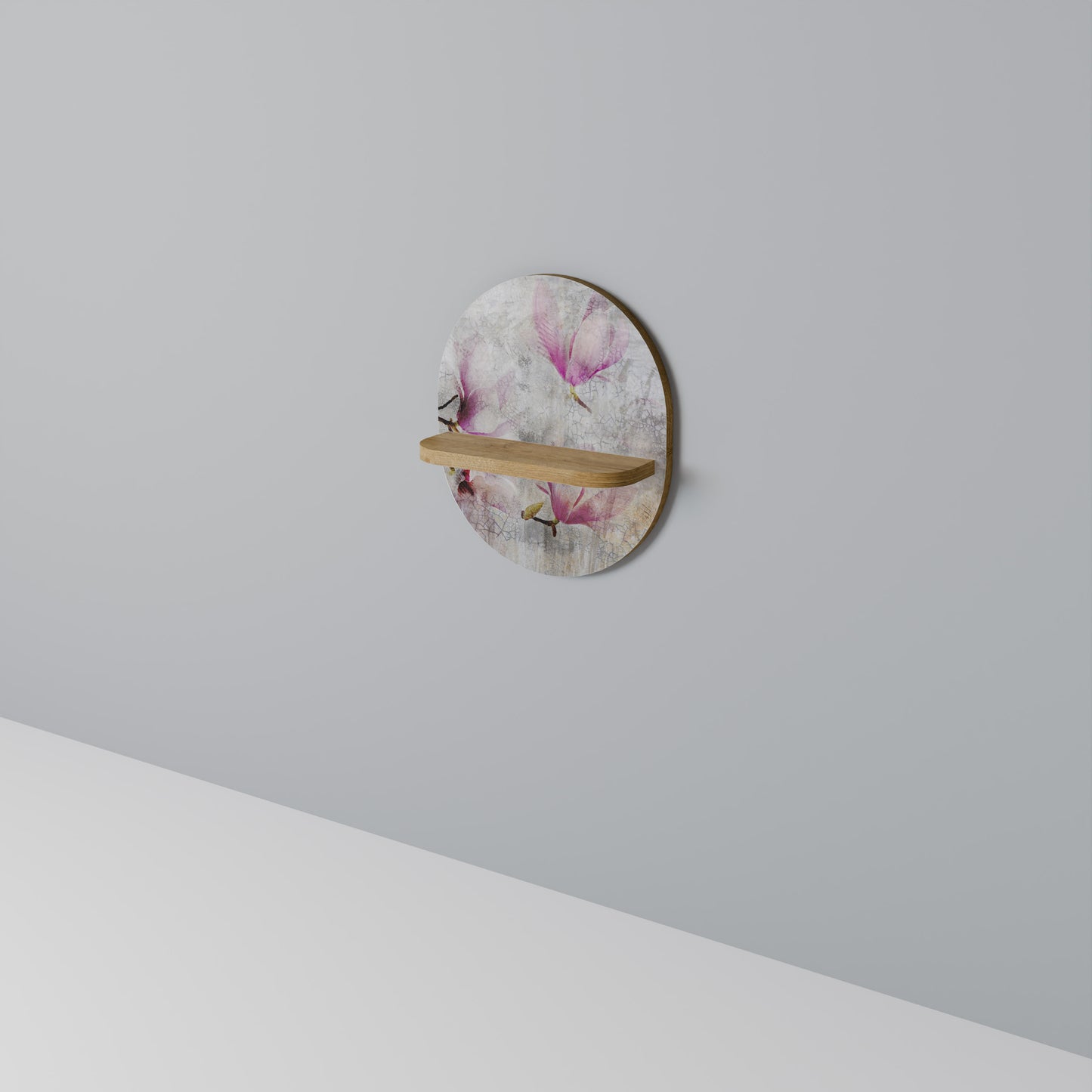 FANTASTISK MAGNOLIA Oval konsthylla i ekeffekt