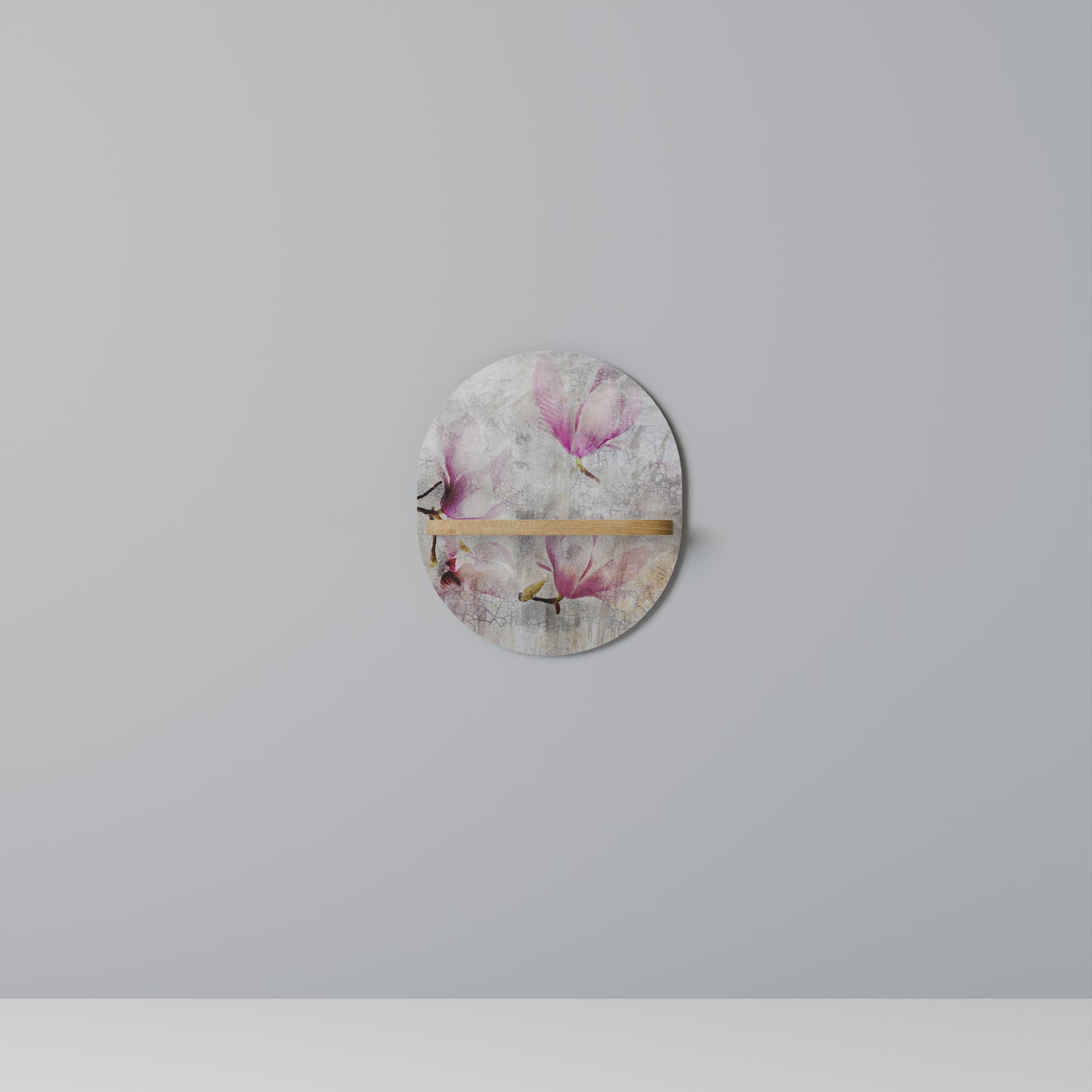 FANTASTISK MAGNOLIA Oval konsthylla i ekeffekt