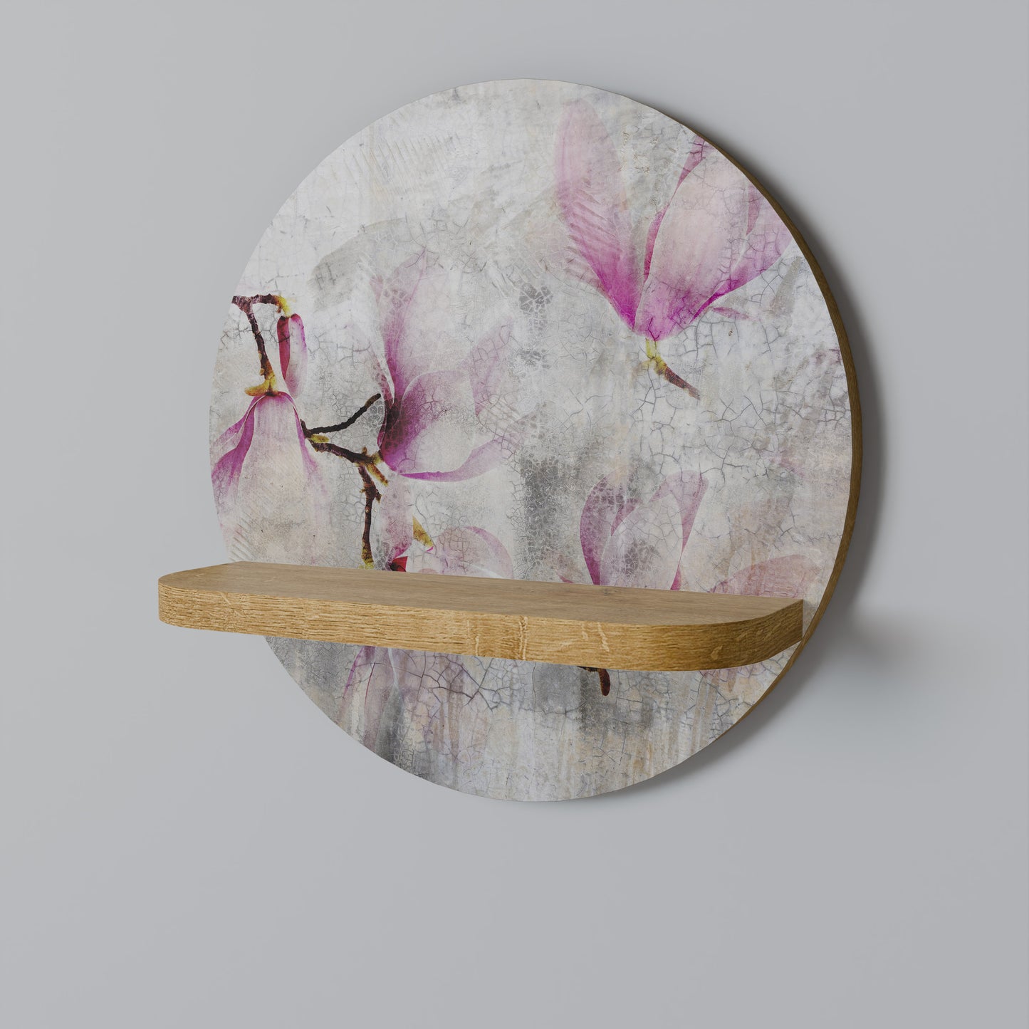 FANTASTISK MAGNOLIA rund konsthylla i ekeffekt