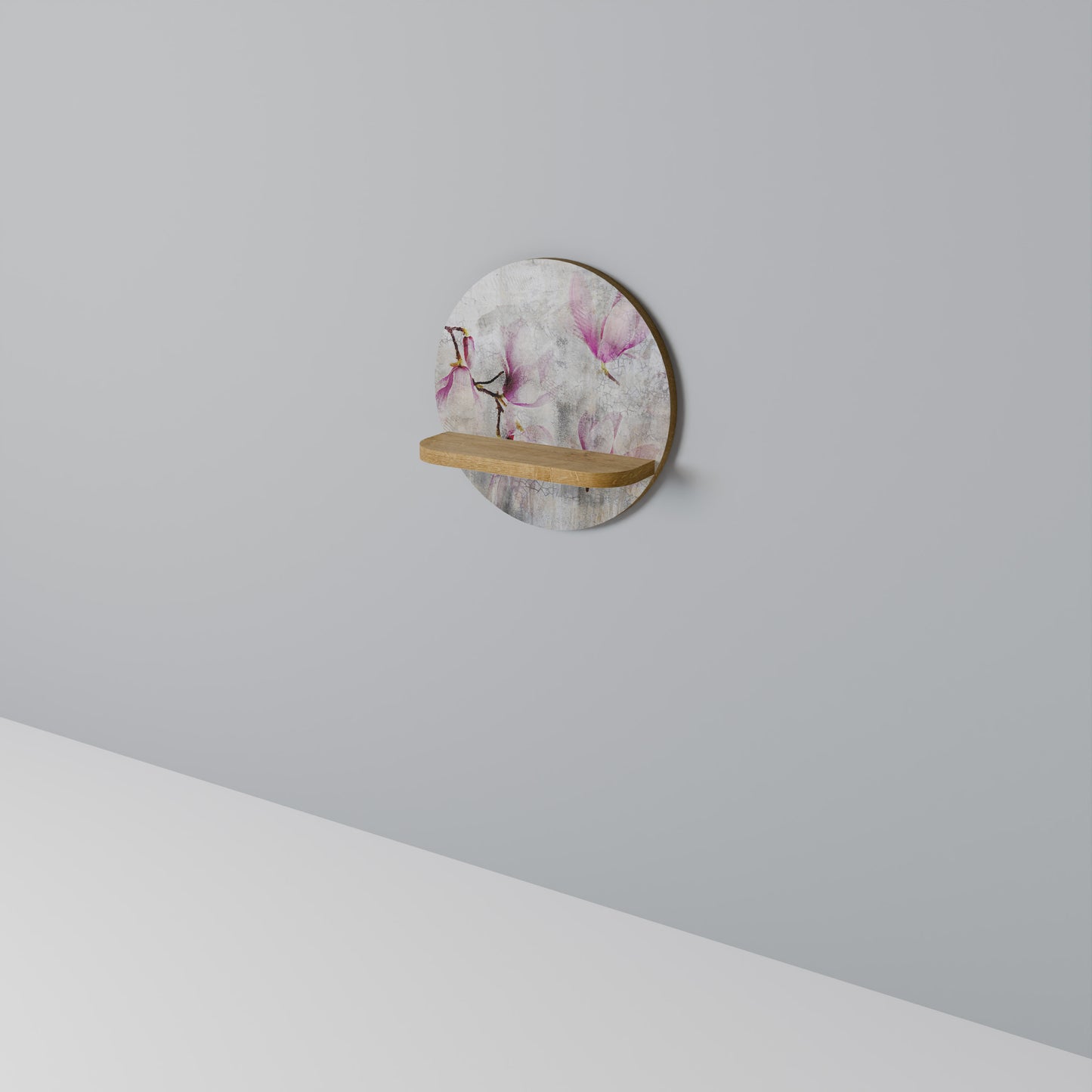 FANTASTISK MAGNOLIA rund konsthylla i ekeffekt