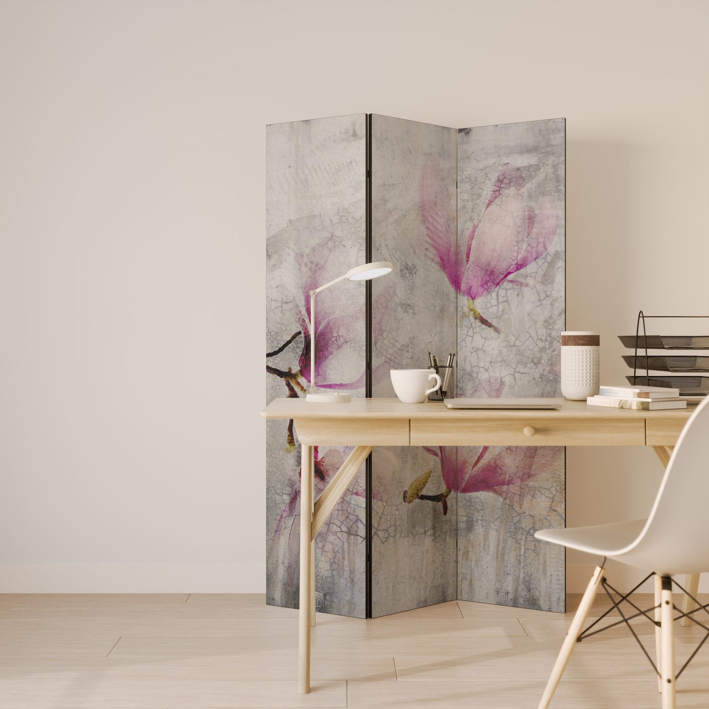 FANTASTISK MAGNOLIA Dekorativ rumsavdelare med 3 paneler