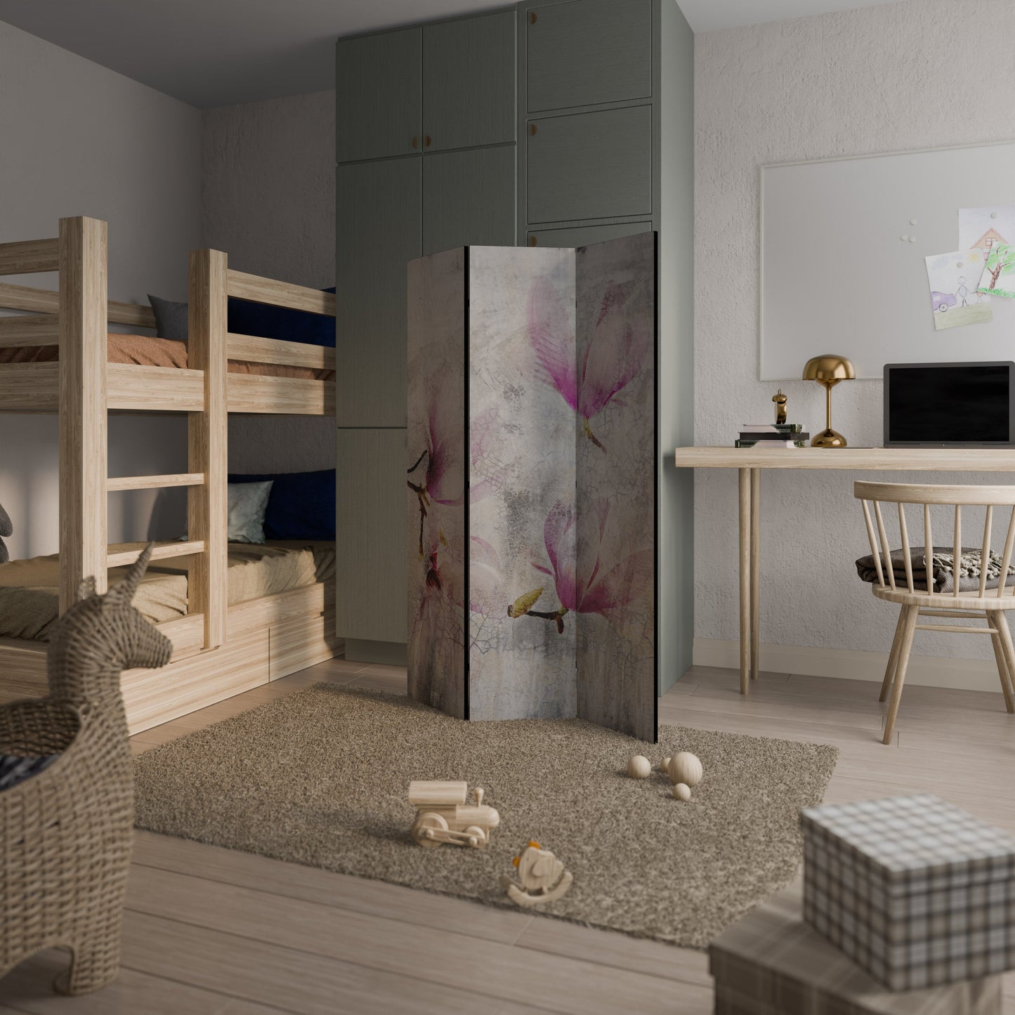 FANTASTISK MAGNOLIA Dekorativ rumsavdelare med 3 paneler