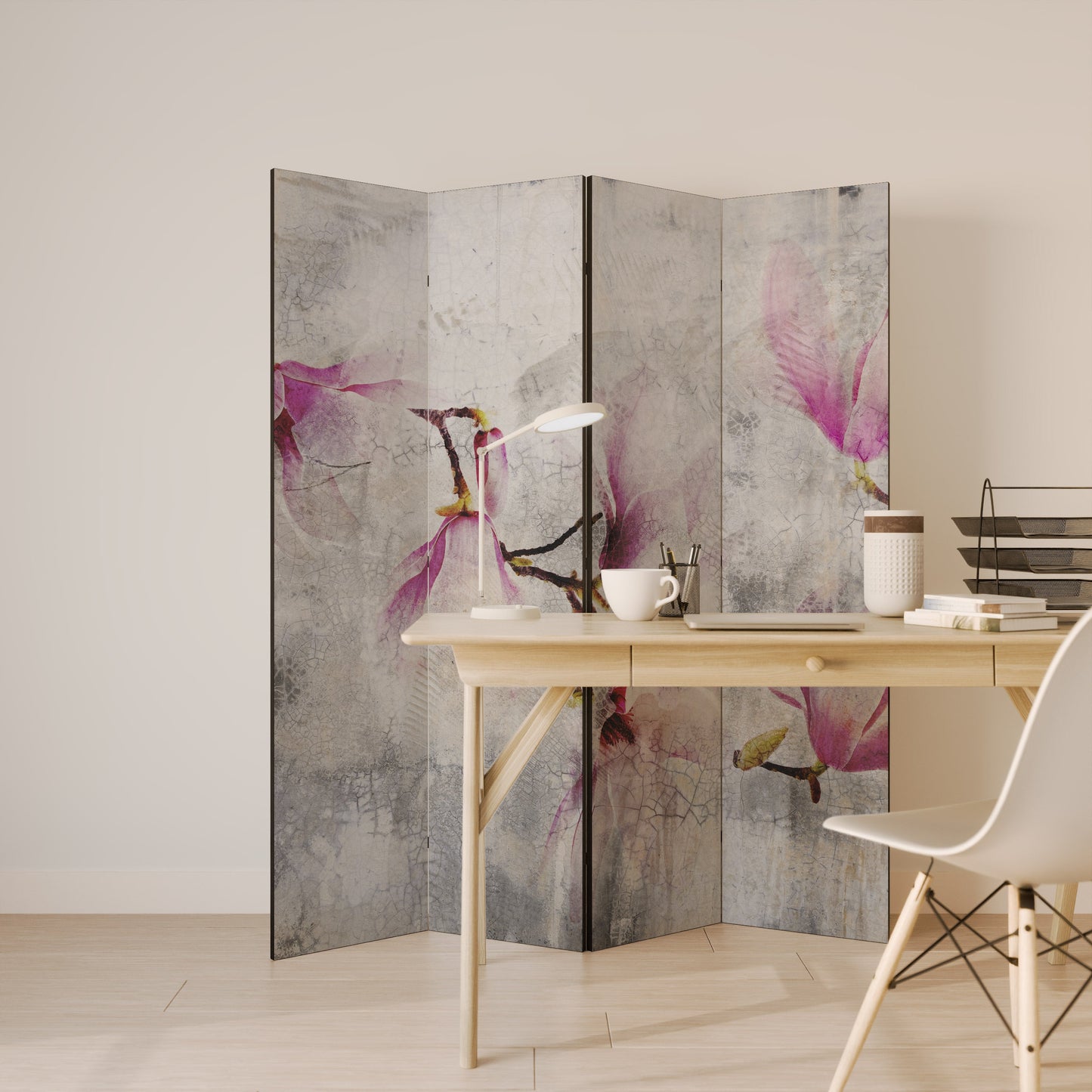 FANTASTISK MAGNOLIA Dekorativ rumsavdelare med 4 paneler