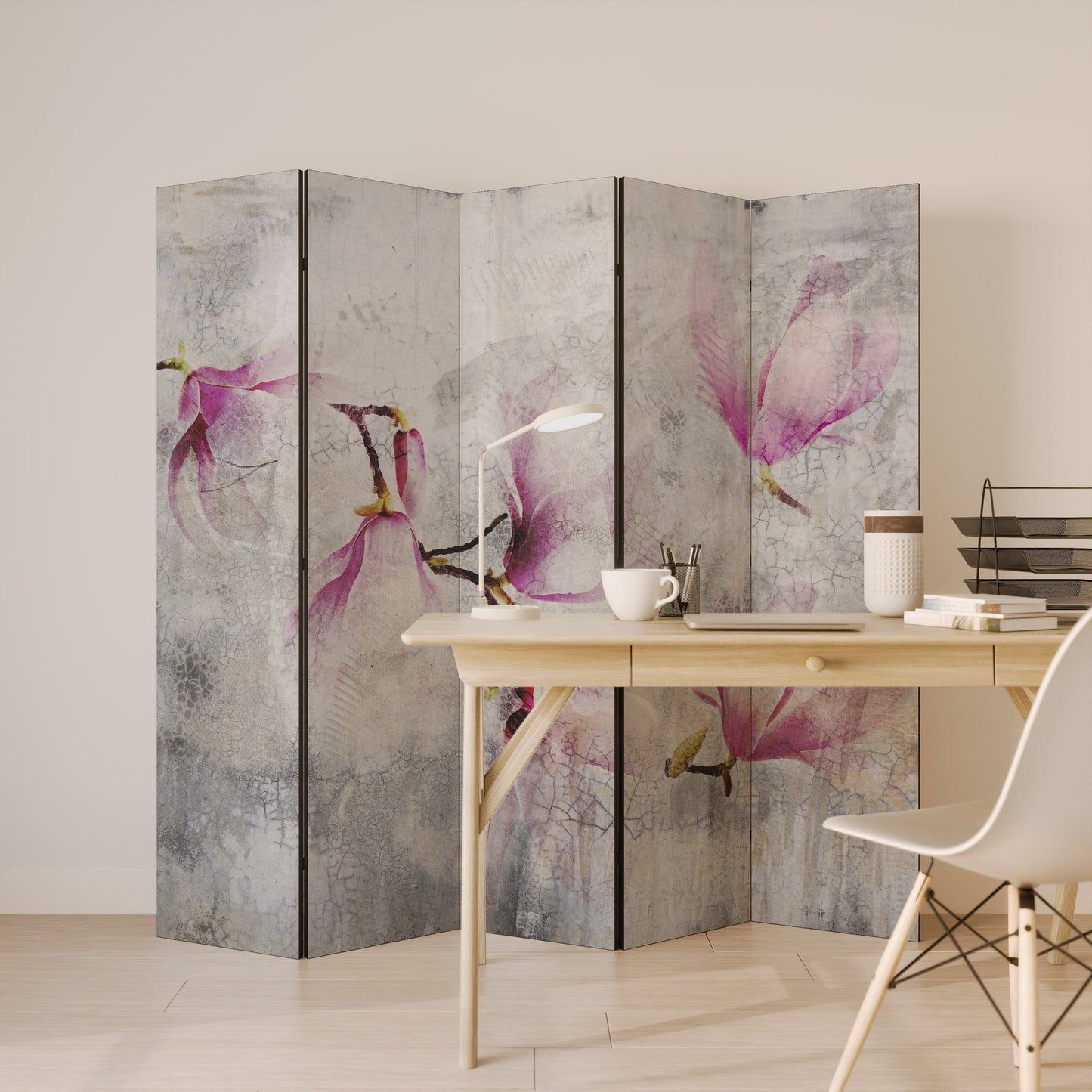 FANTASTISK MAGNOLIA Dekorativ rumsavdelare med 5 paneler