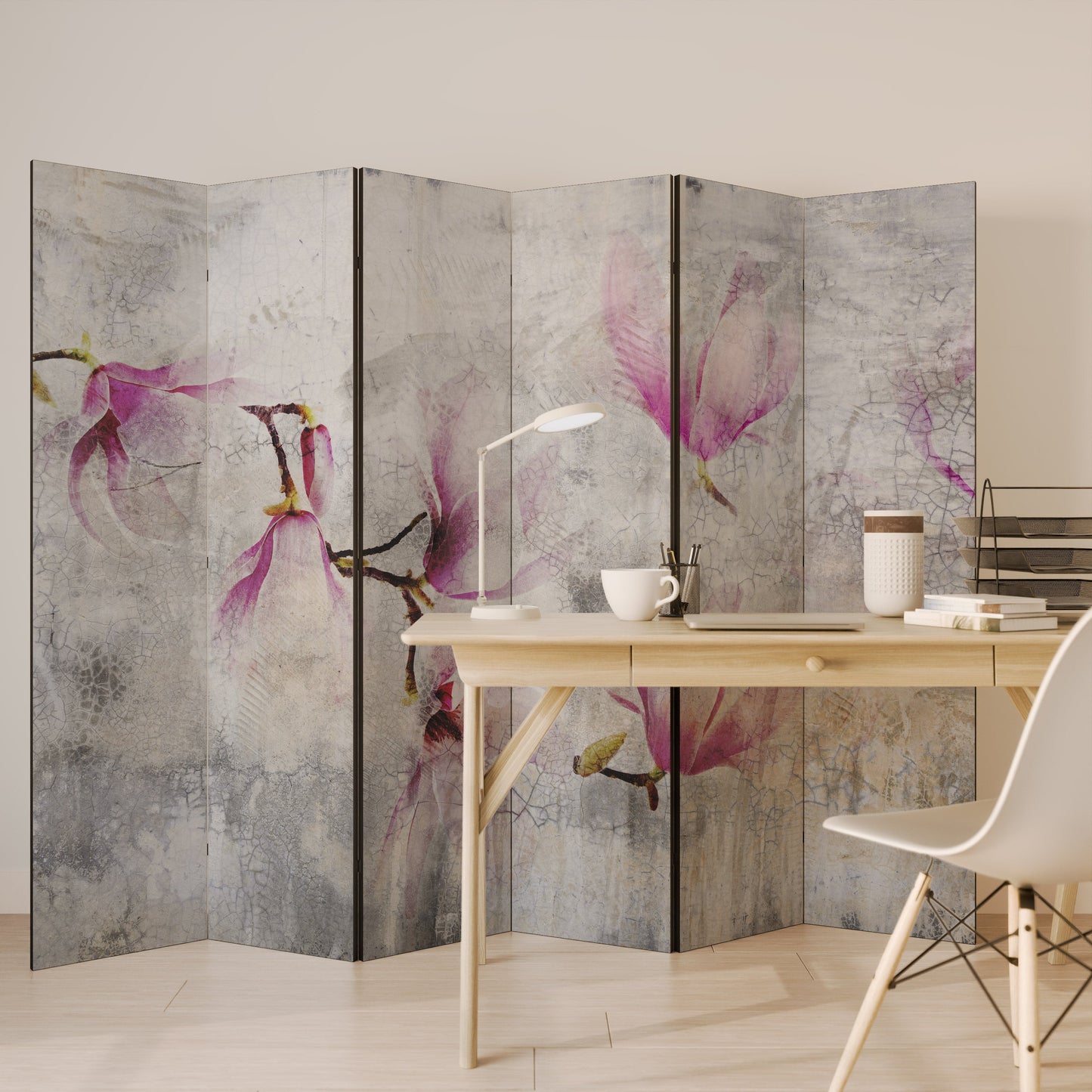 FANTASTISK MAGNOLIA Dekorativ rumsavdelare med 6 paneler