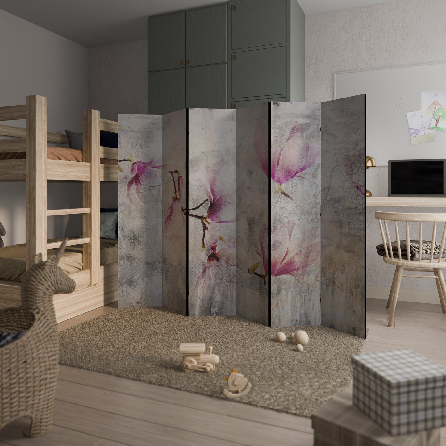 FANTASTISK MAGNOLIA Dekorativ rumsavdelare med 6 paneler