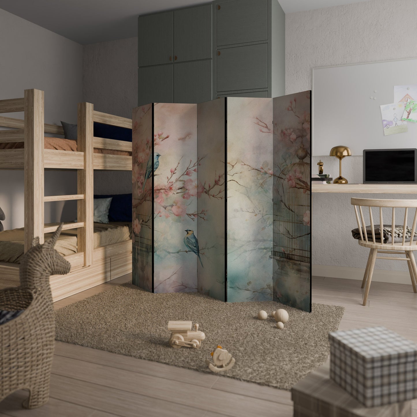 CHERRY BIRDSONG Decorative 5-Panel Room Divider