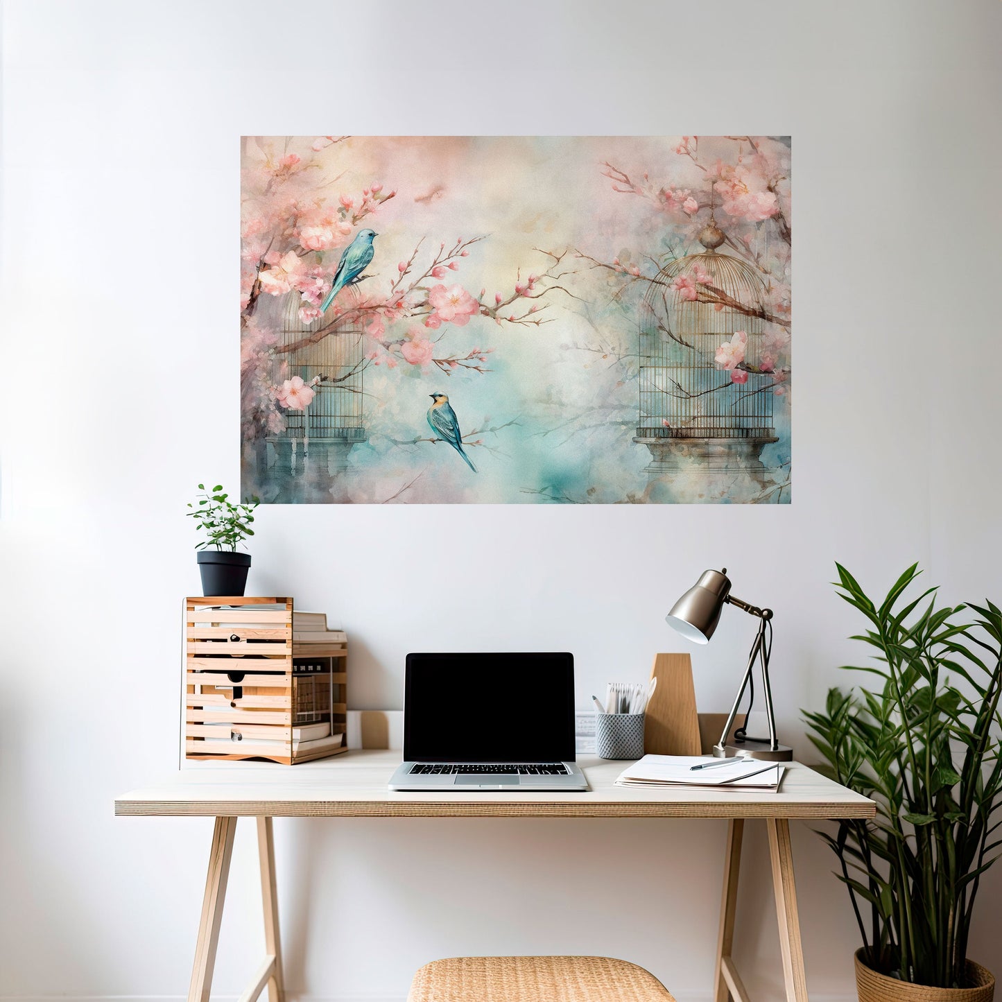 KÖRSBÄRSFÅGELSONG horisontell poster med självhäftande motiv