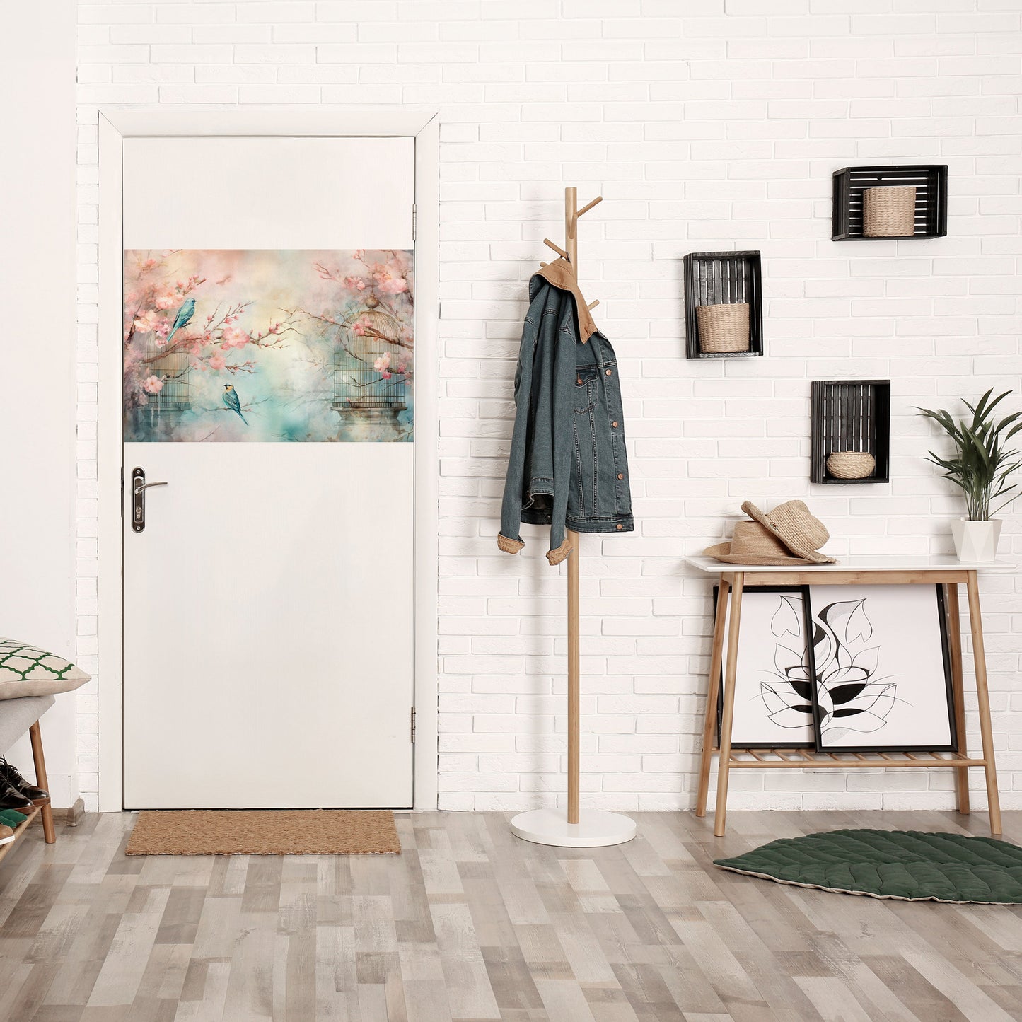KÖRSBÄRSFÅGELSONG horisontell poster med självhäftande motiv