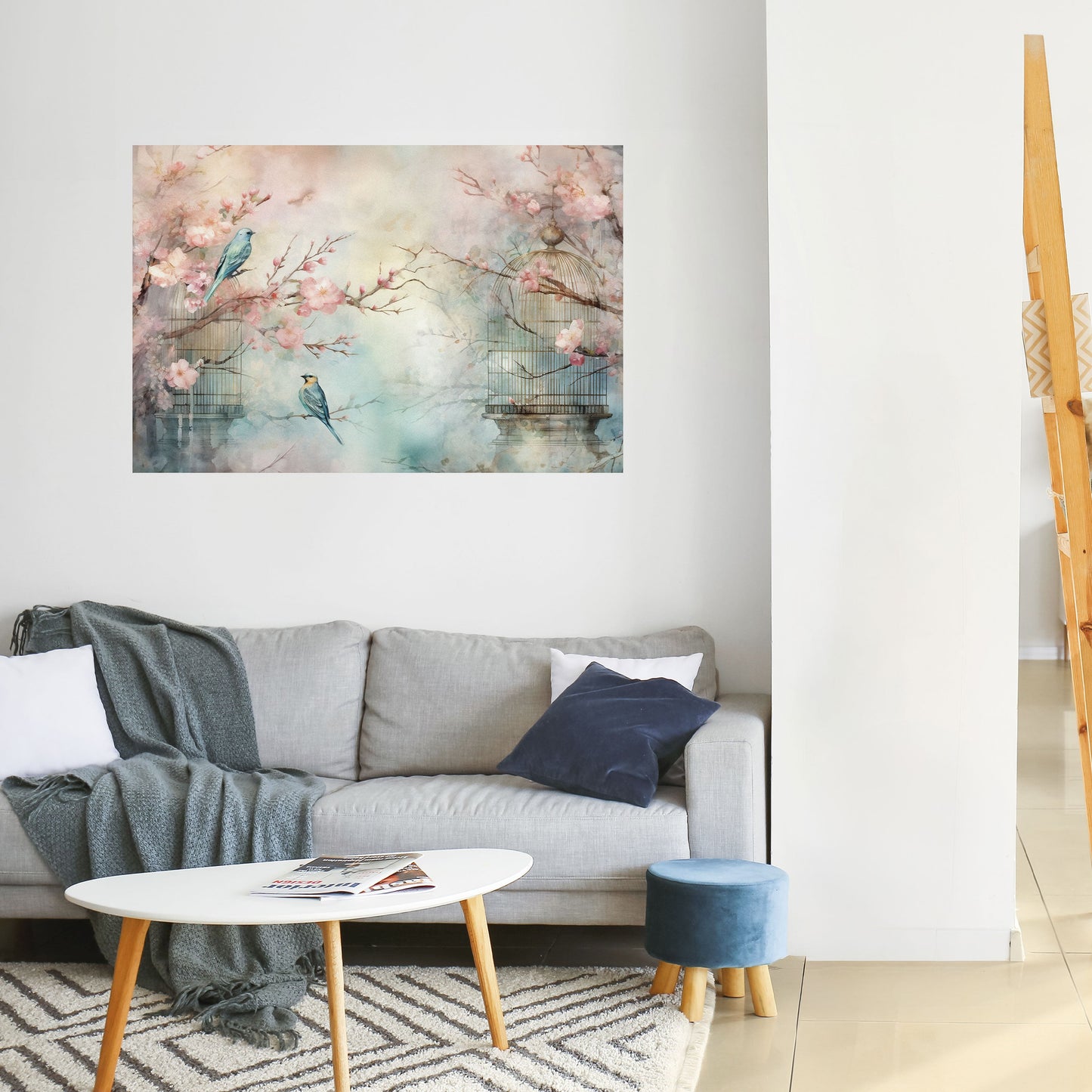 KÖRSBÄRSFÅGELSONG horisontell poster med självhäftande motiv